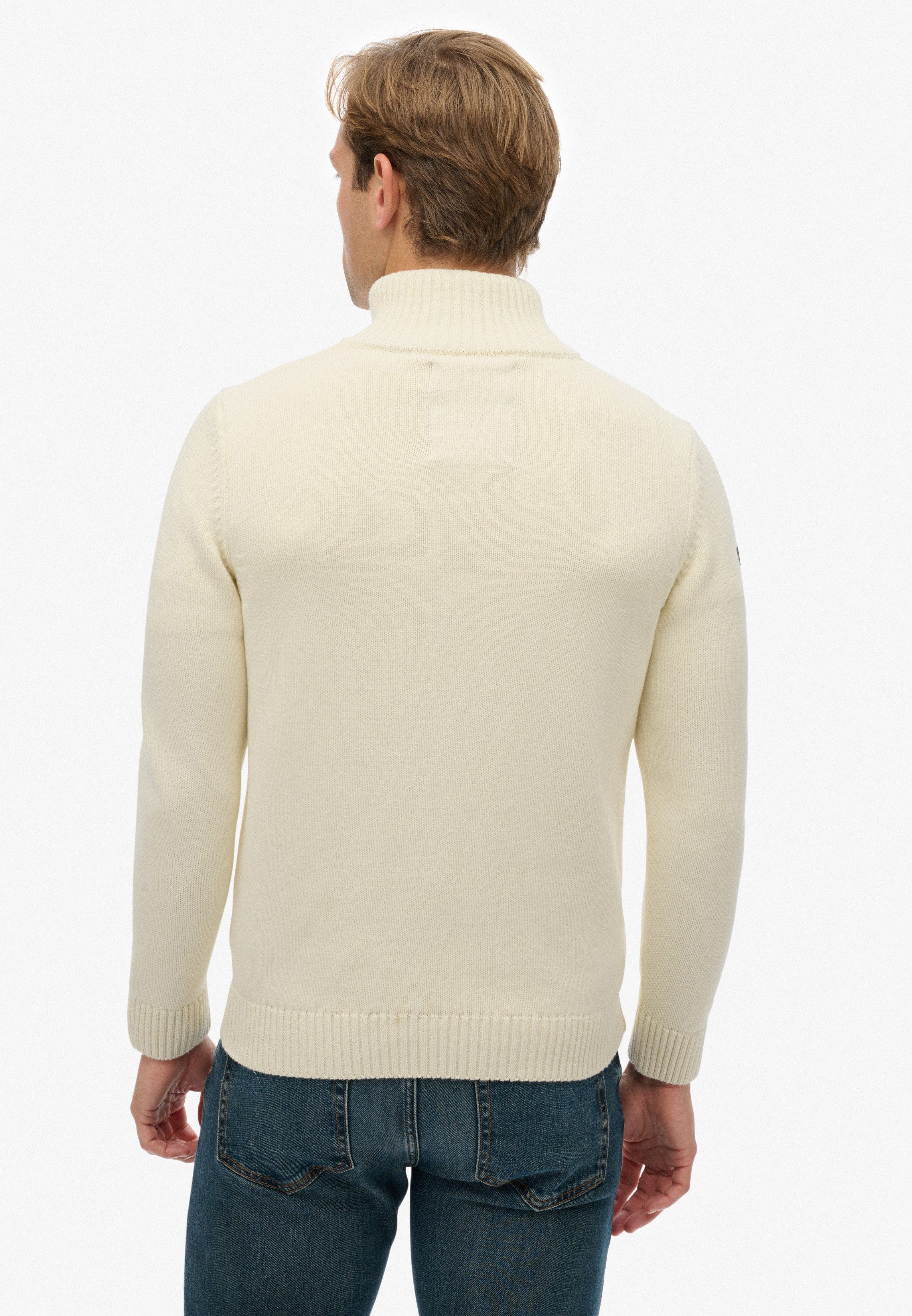 Superdry Strickpullover COTTON KNIT HENLEY aus Baumwolle, Slim Fit, mit Stehkragen, hüftlange Form, pflegeleicht