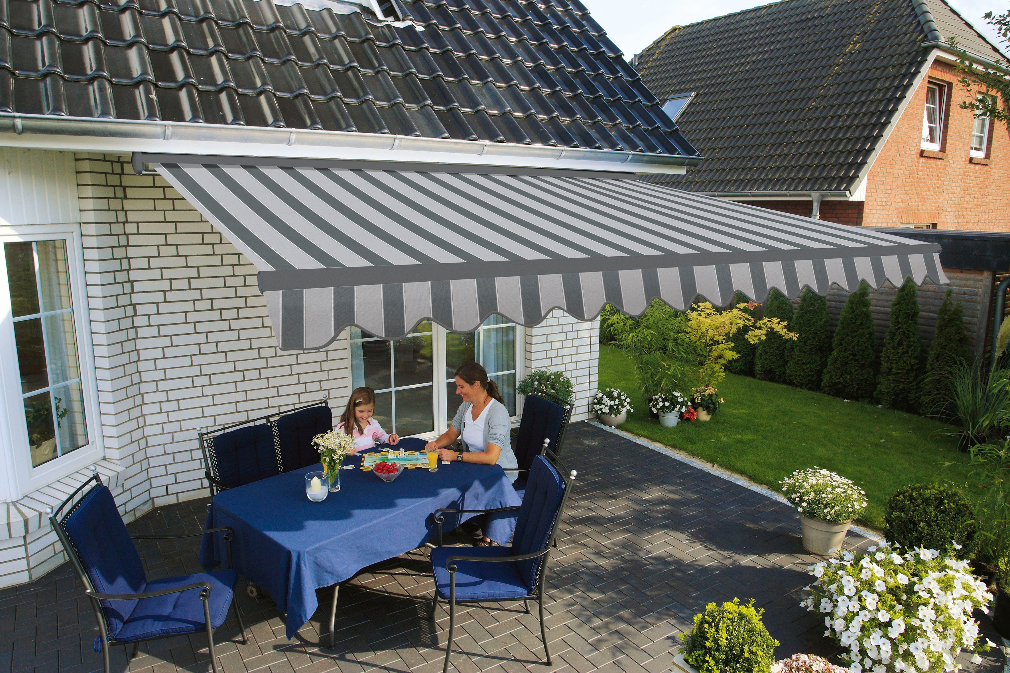 Spettmann Halbkassettenmarkise SKY FIX 500 cm Breite, 300 cm Ausfall, Volant gewellt