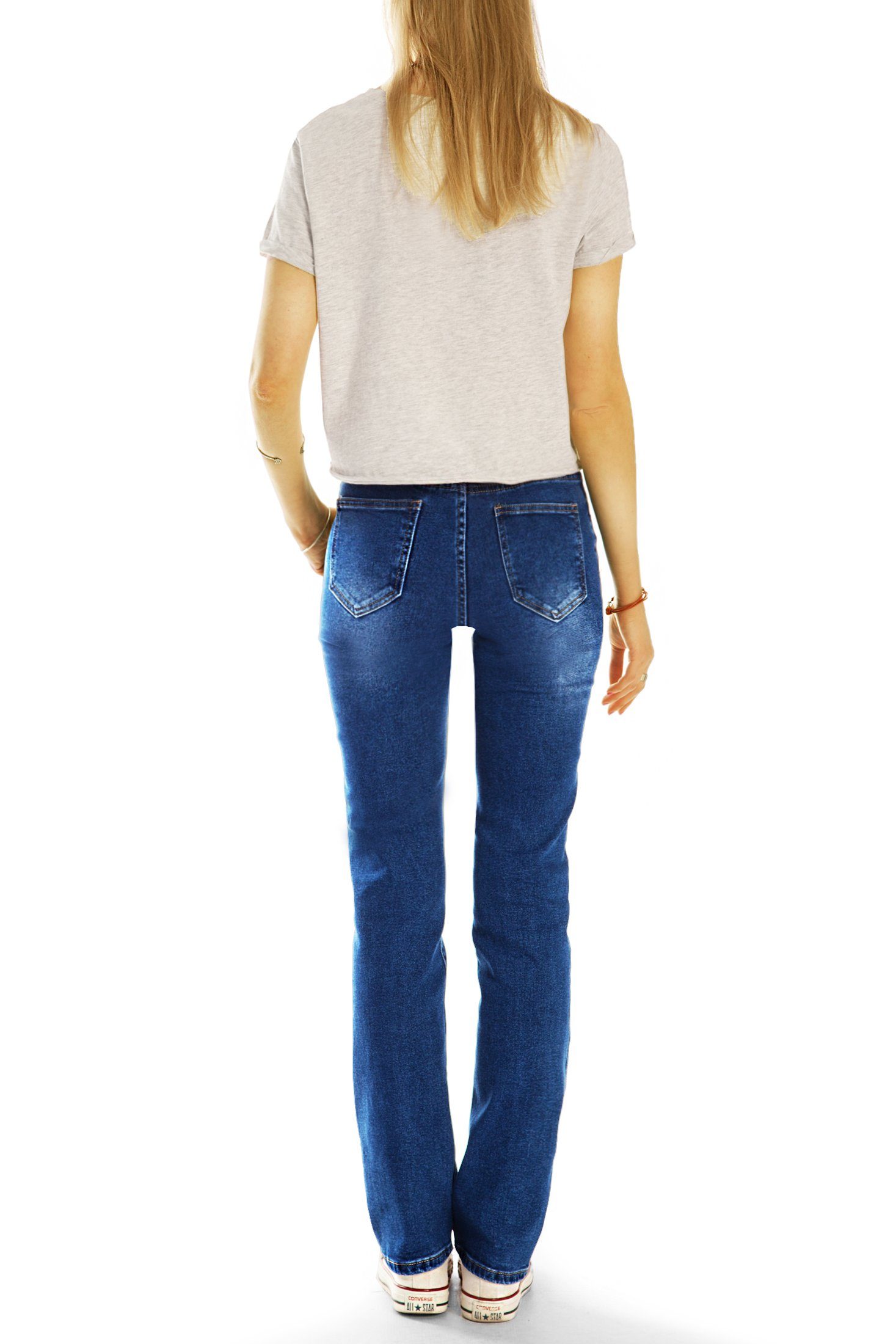 Jeans Medium - cut j34L mit Straight-Jeans waist Stretch-Anteil, straight regular Hosen 5-Pocket-Style styled - Damen stretch be