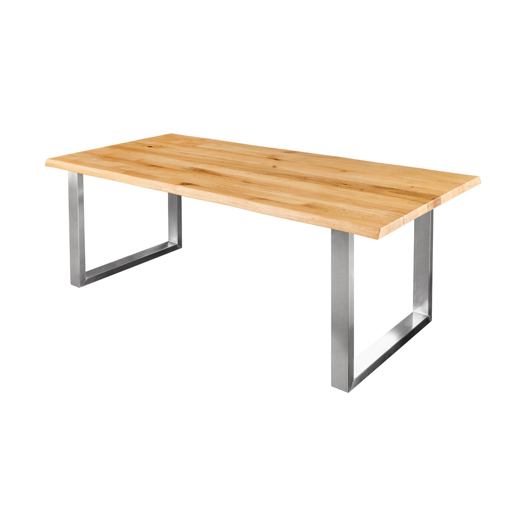 riess-ambiente Baumkantentisch WILD OAK 160x90cm Wildeiche natur – rechteckig, Edelstahl U-Gestell (Einzelartikel, 1-St), Holztisch, modern & stabil, Eichenholz, Esstisch für 6 Personen