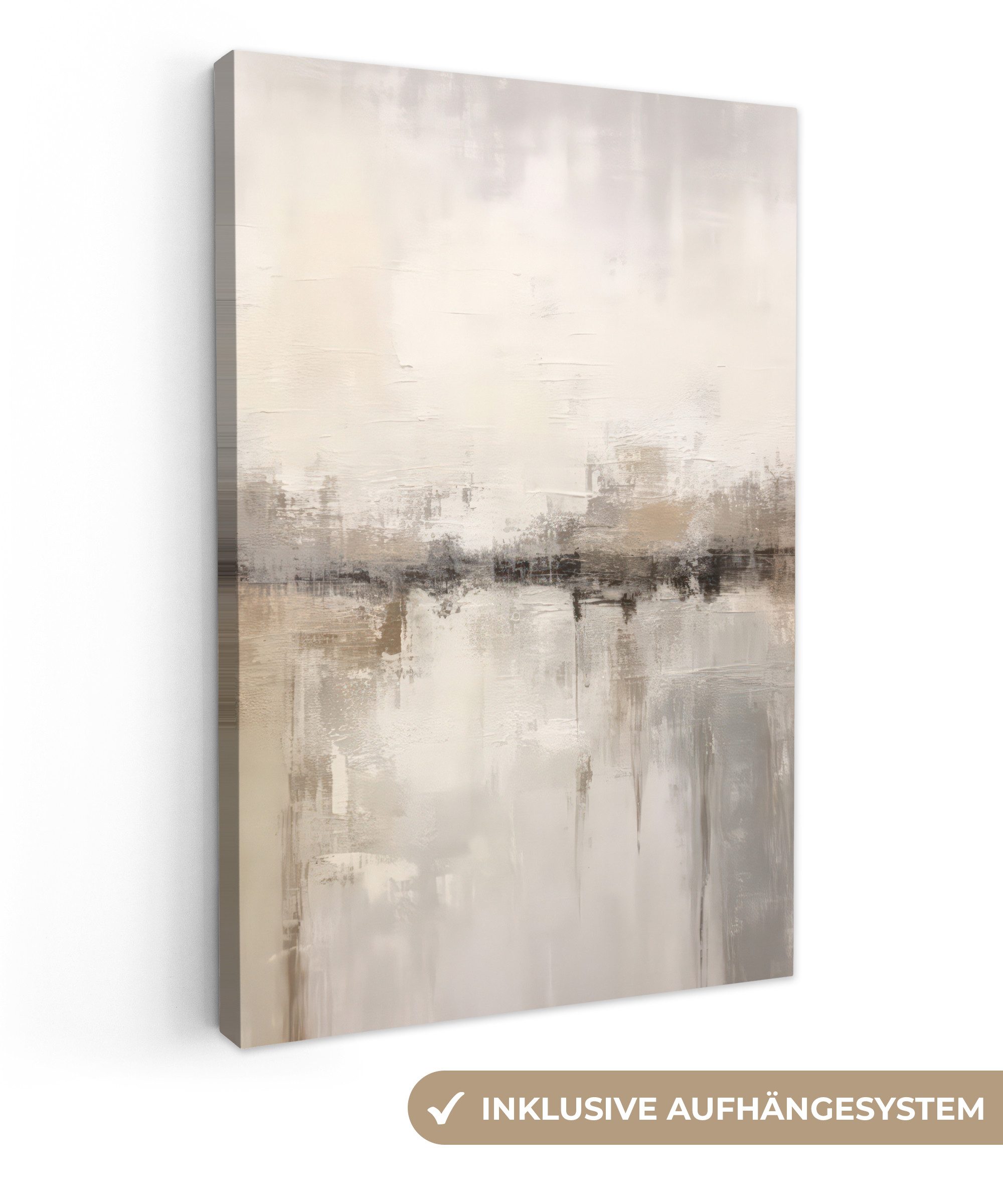 OneMillionCanvasses® Leinwandbild Moderne Kunst - Abstrakt - Beige, Fotodruck (1 St), Bilder groß Wohnzimmer Schlafzimmer 80x120 cm