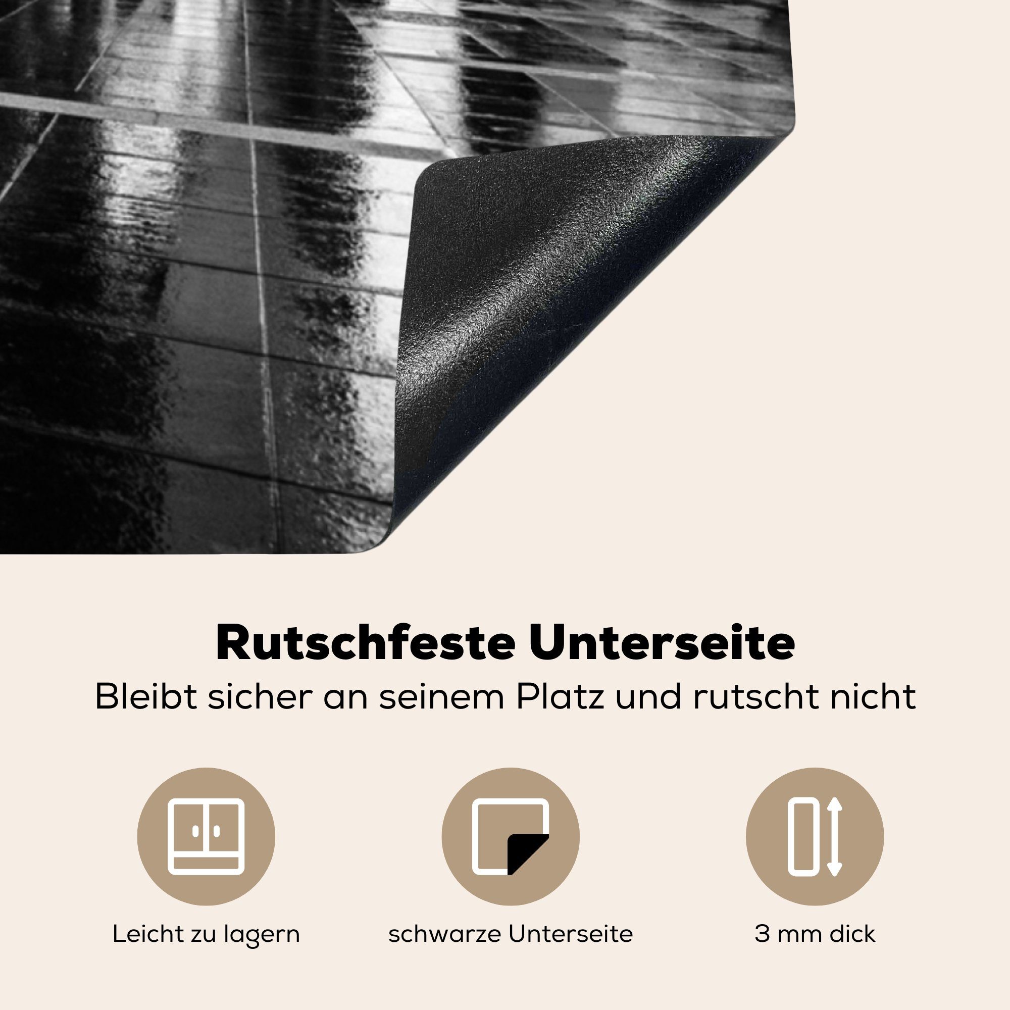 Ceranfeldabdeckung, (1 Quadrat cm, und Schwarzes MuchoWow Herdblende-/Abdeckplatte Square, tlg), für 78x78 küche des Times Vinyl, Arbeitsplatte weißes