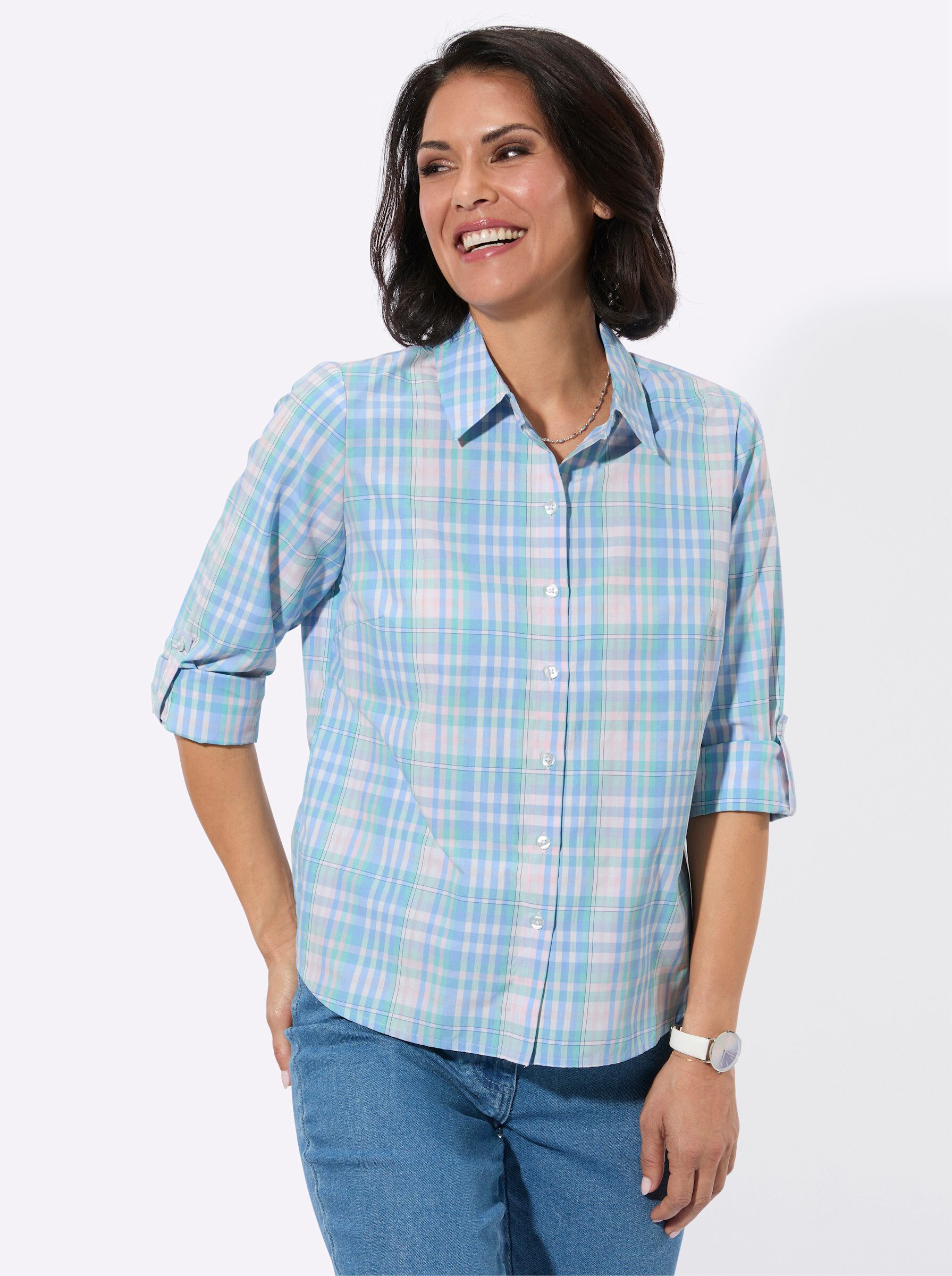 Klassische Bluse Karo-Bluse Langarm