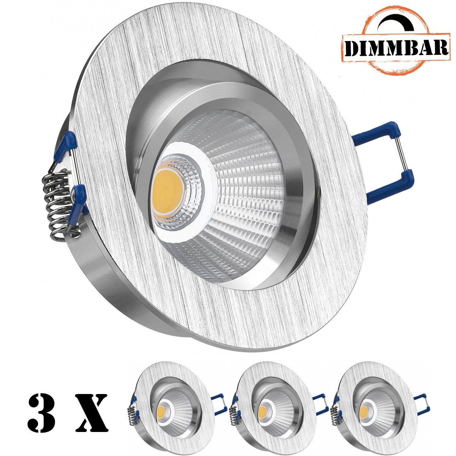 LEDANDO LED Einbaustrahler 3er LED Einbaustrahler Set extra flach in aluminium gebürstet mit 6,5W