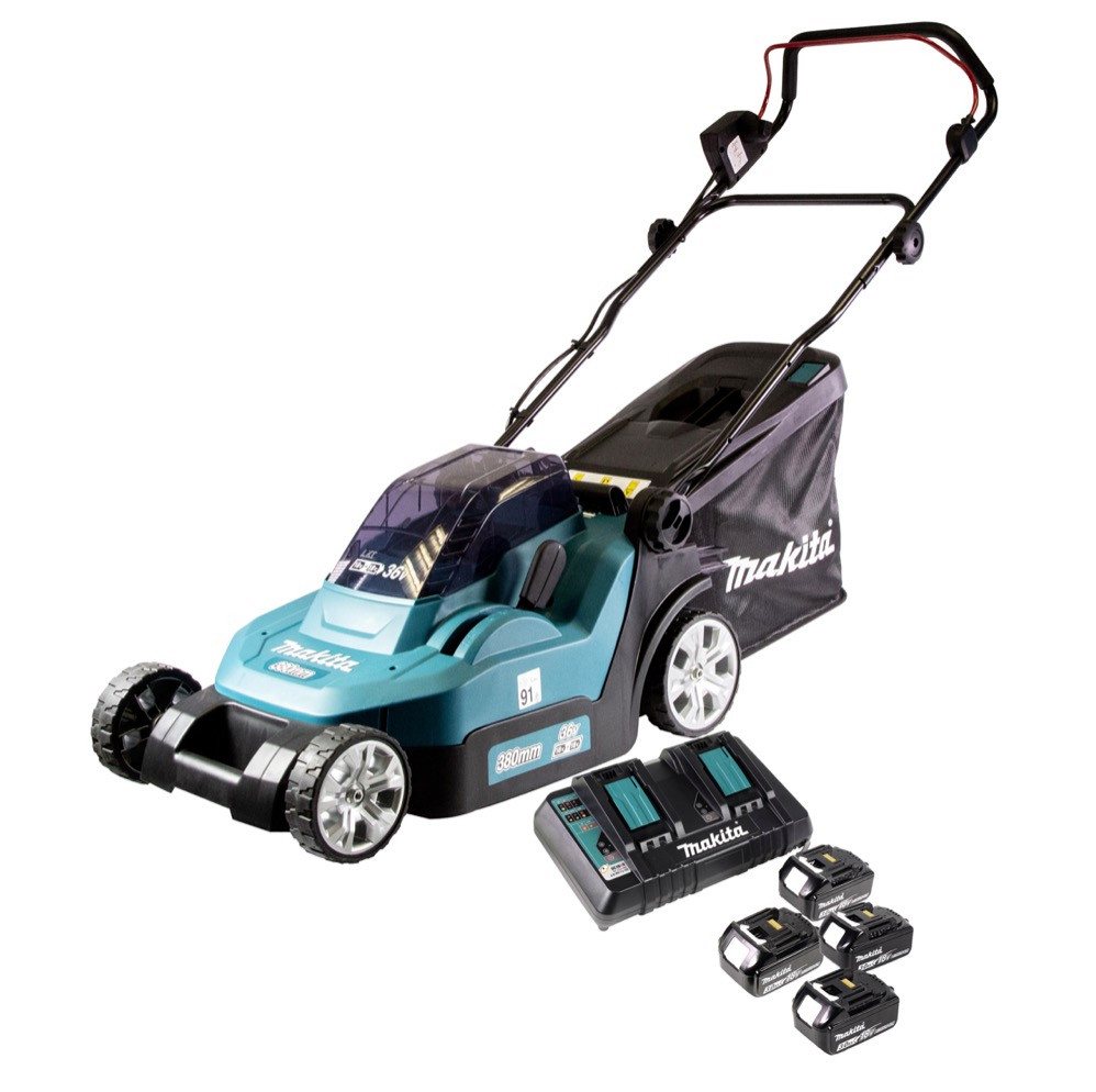 Thumbnail - Makita Akkurasenmäher DLM 432 PF4 Akku Rasenmäher 36 V (2x 18 V) 43 cm Brushless + 4x Akk