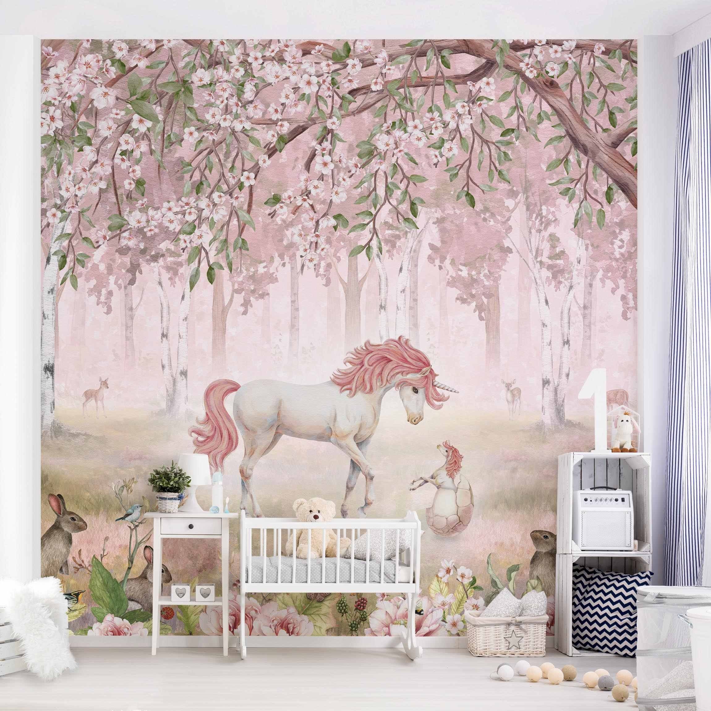 Bilderdepot24 Kindertapete Magischer Wald rosa Bäumen Natur Kinderzimmer, G günstig online kaufen