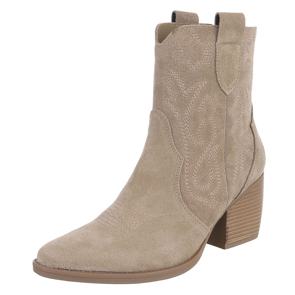 Ital-Design Damen Westernstiefel Echtleder mit Blockabsatz Westernstiefelette (92002338) Blockabsatz Stiefeletten in Grau