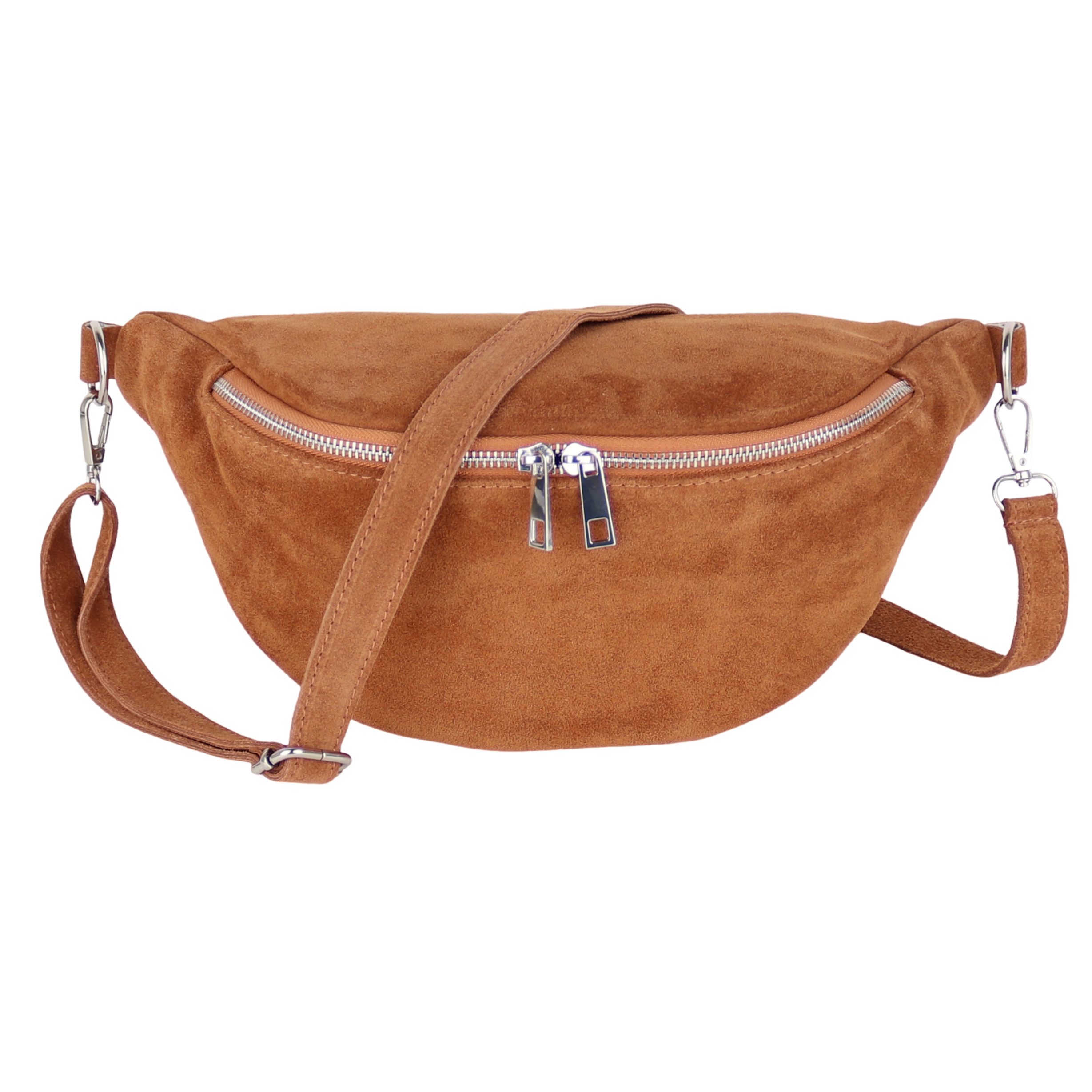MIRROSI Bauchtasche Damen, Wildleder, Made in Italy, Umhängetasche; Brusttasche (Schultertasche für jeden Anlass (1 Tasche & 1 Gurt), 33x18x12cm, Reißverschlussfach auf der Rückseite), Crossbody Bag, Schulterriemen Länge verstellbar