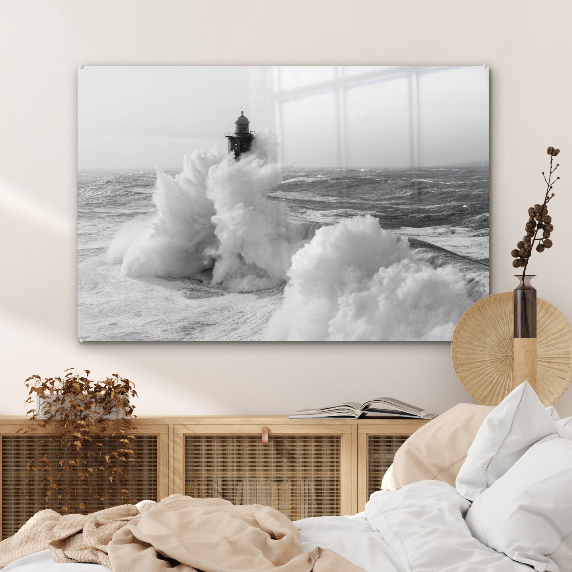 - Acrylglasbilder St), Wasser Acrylglasbild - & MuchoWow Leuchtturm Weiß, (1 Schlafzimmer Wohnzimmer