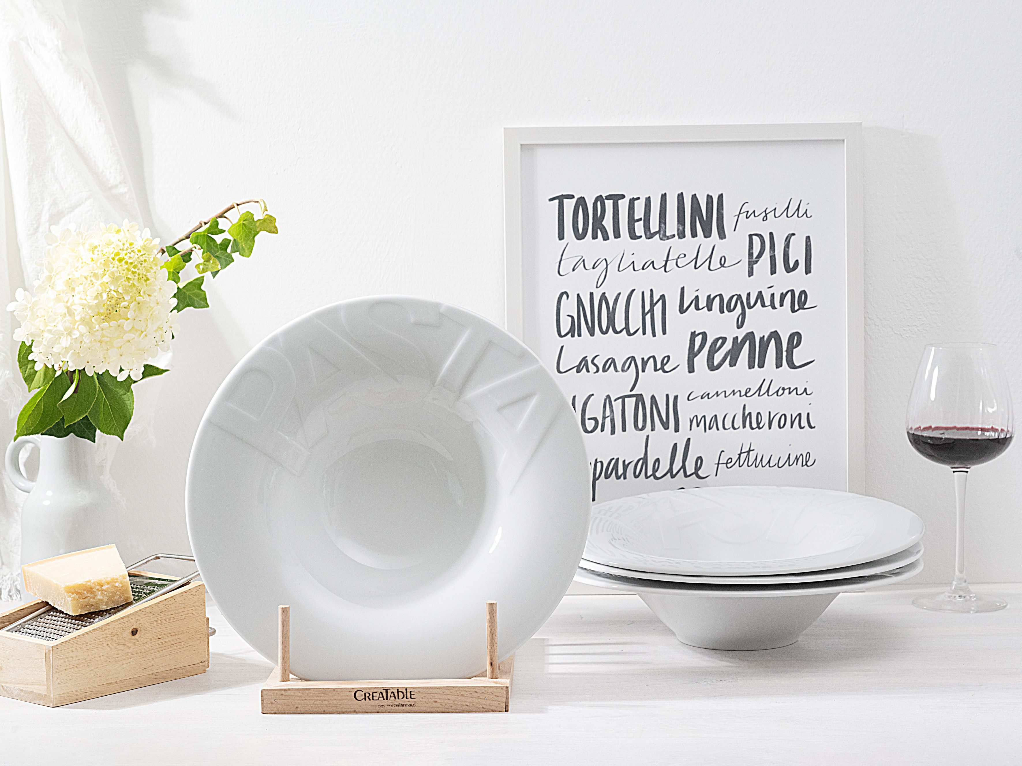 CreaTable Pastateller Essteller, (4 St), Teller Set für 4 Personen, weiß, Porzellan