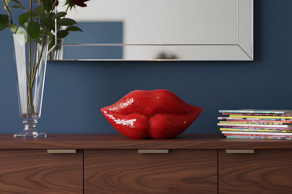 riess-ambiente Dekofigur DISCO LIP 30cm rot- Glas-Mosaik, Pop-Art, handgefertigt, modern, glanz (Einzelartikel, 1 St), Glamouröse Lippen-Statue - ideal für extravagante Wohn- & Schlafzimmer