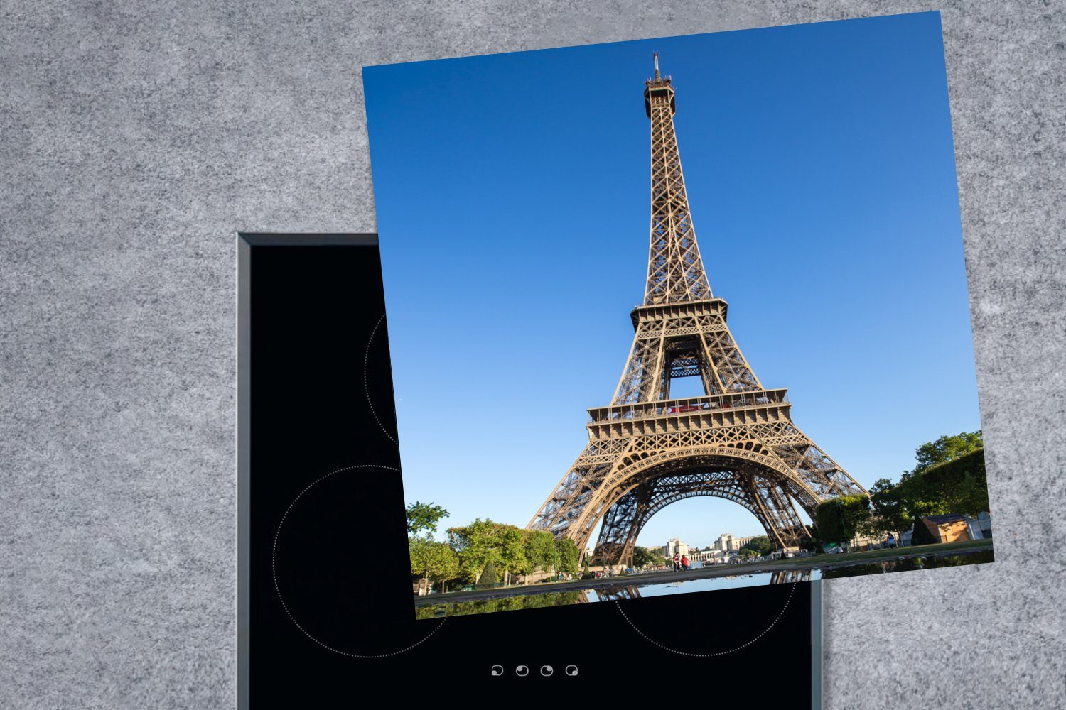 MuchoWow Herdblende-/Abdeckplatte Eiffelturm - - 78x78 Ceranfeldabdeckung, tlg), Blau Arbeitsplatte küche Paris, für cm, Vinyl, (1