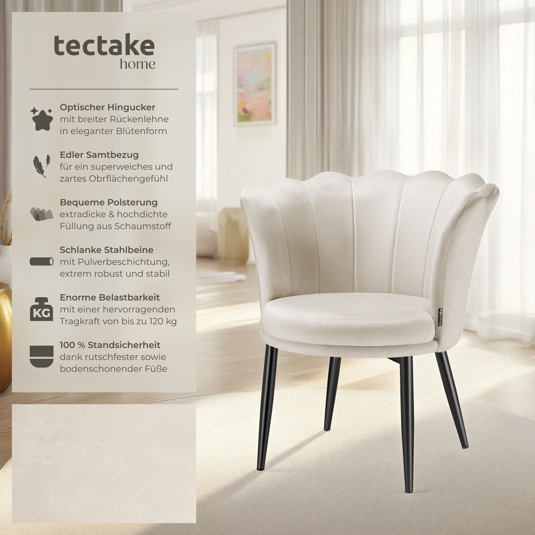 tectake Esszimmerstuhl Sessel Stella, dicke Polsterung, 67x64x76cm (Set, 1 günstig online kaufen