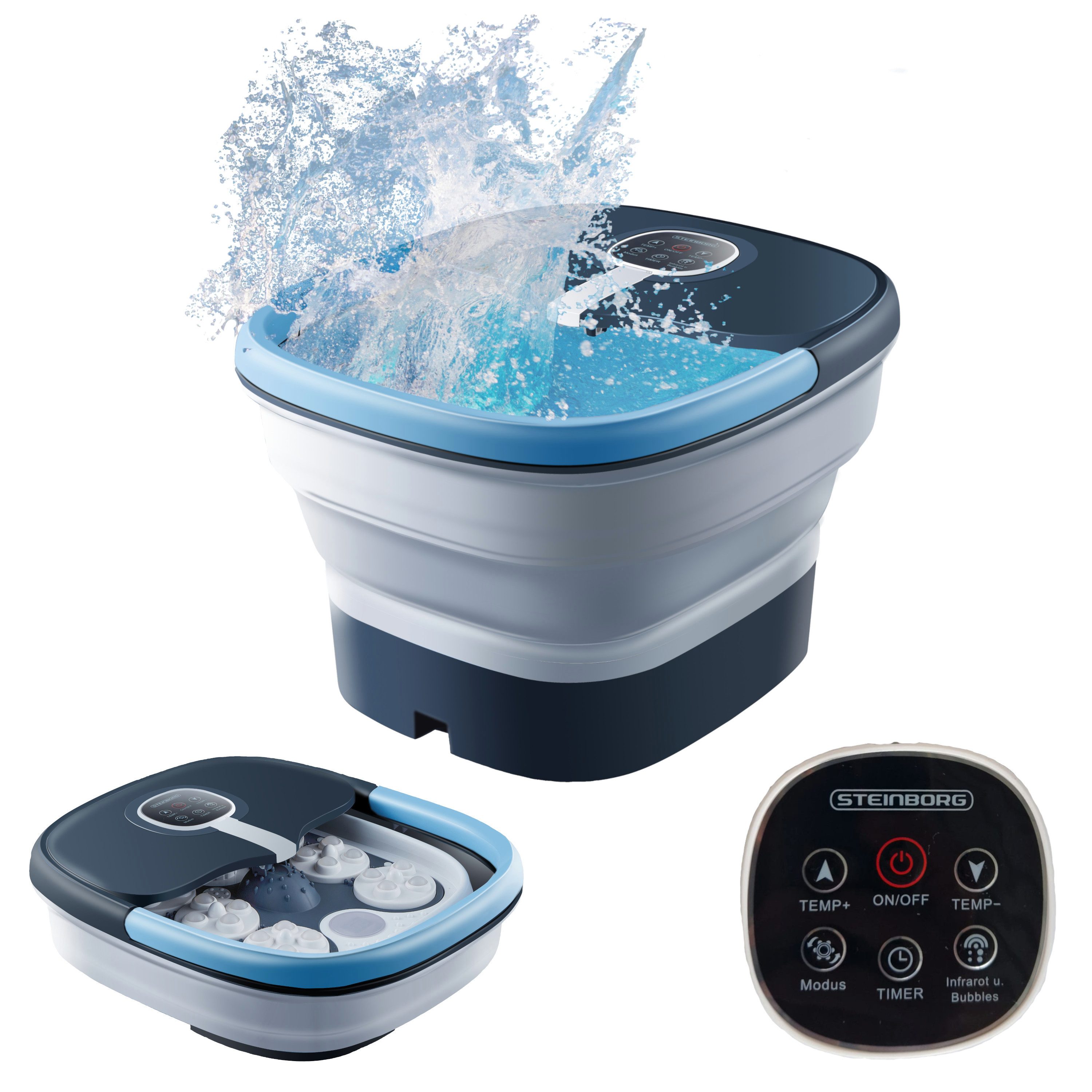 STEINBORG Fußbad SB-1061, Zusammenklappbar,Fernbedienung,Aufheizfunktion,Massage Funktion