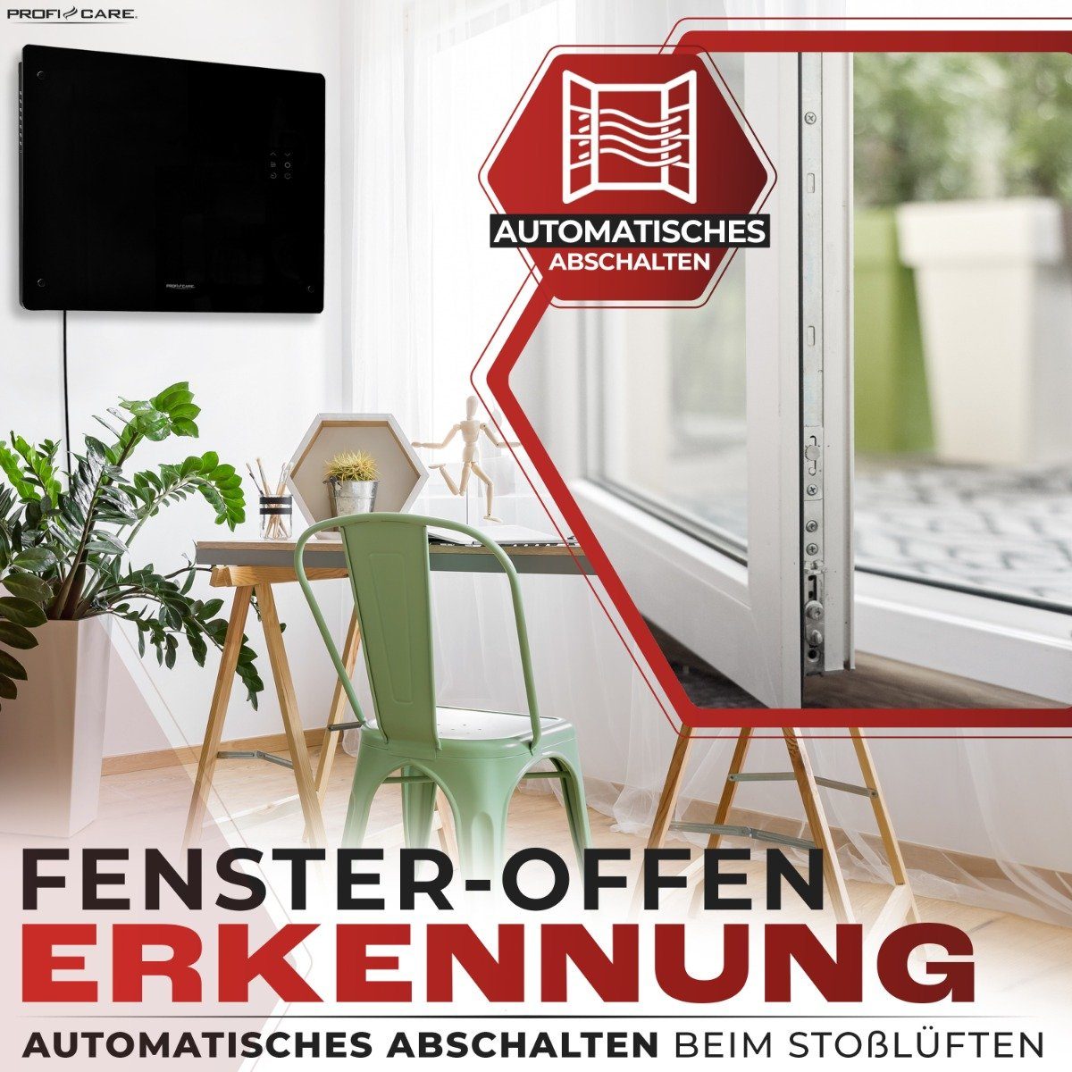 ProfiCare Konvektor PC-GKH 3118, mit Glasfront, einfache Wandmontage, 2 Heizstufen