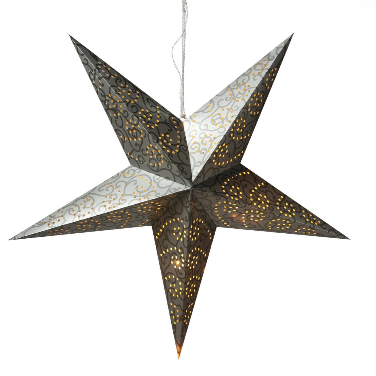 MARELIDA LED Stern LED Papierstern Weihnachtsstern Faltstern 15 LED 60cm Batterie silber, LED Classic, warmweiß (2100K bis 3000K)