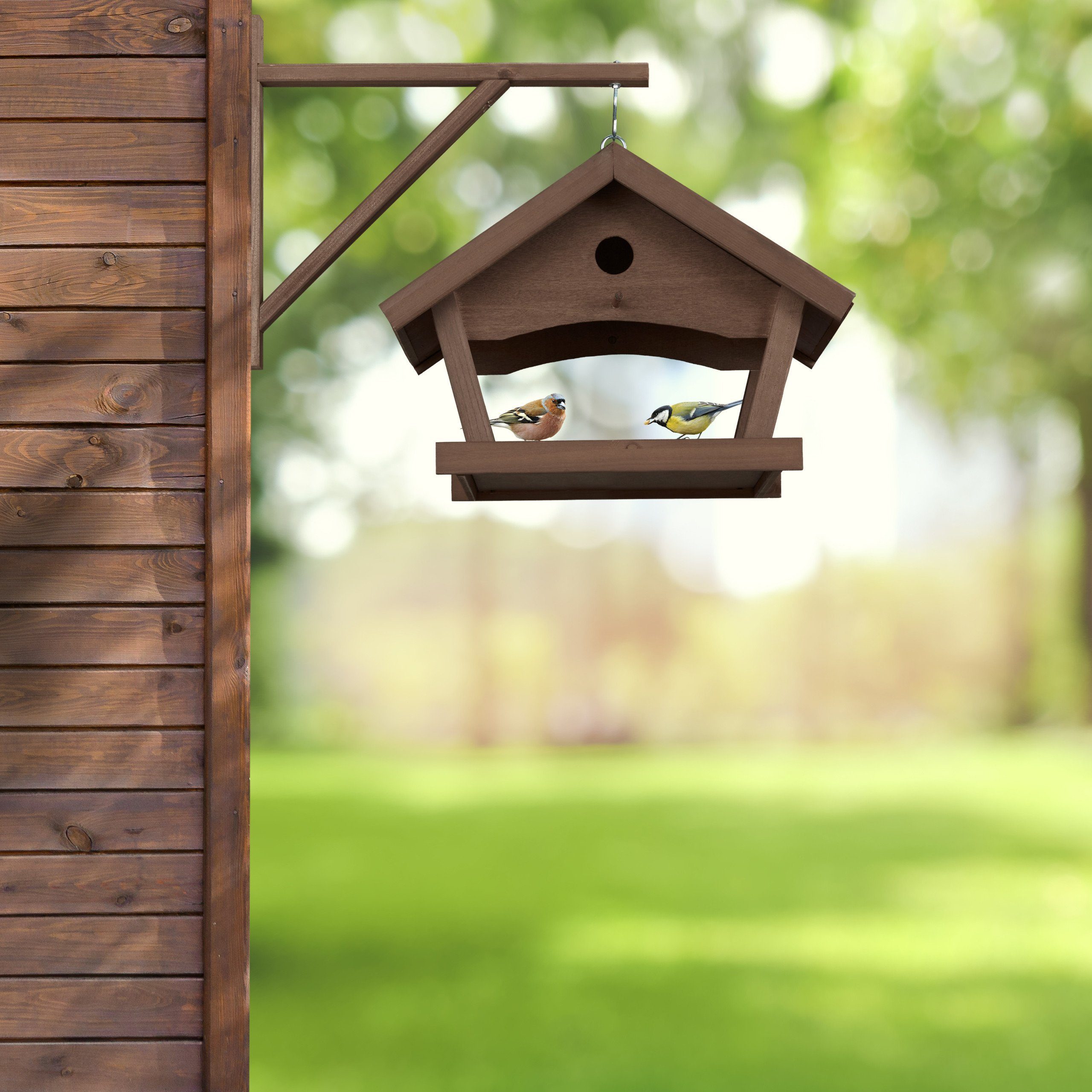 relaxdays Vogelhaus Braunes Vogelfutterhaus zur Wandmontage