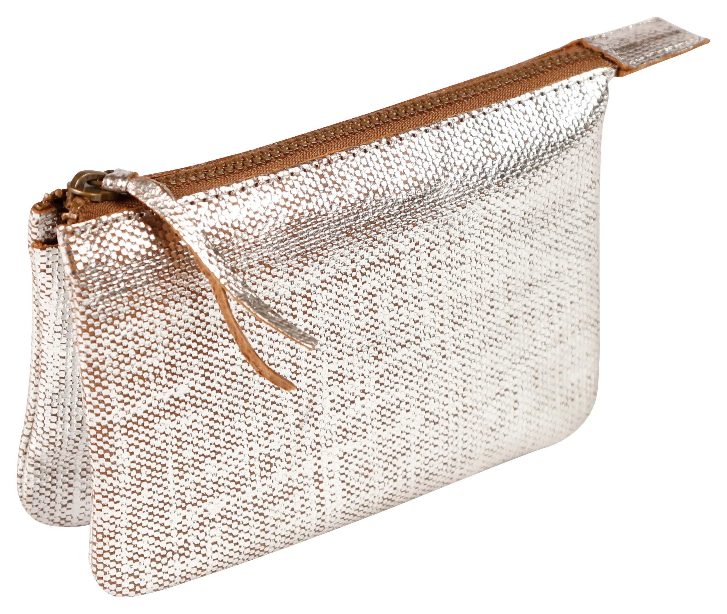 CLAIREFONTAINE Handtasche 4x Kleines Schlampermäppchen Leder 13x9cm silber 410047C, Flache Tasche 2 Fächer