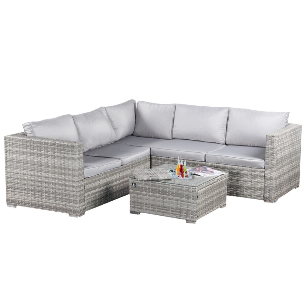 BIXENTE Gartenlounge-Set Polyrattan Garten-Lounge 5-Sitzer, mit Tisch, Auflagen und Eisfach