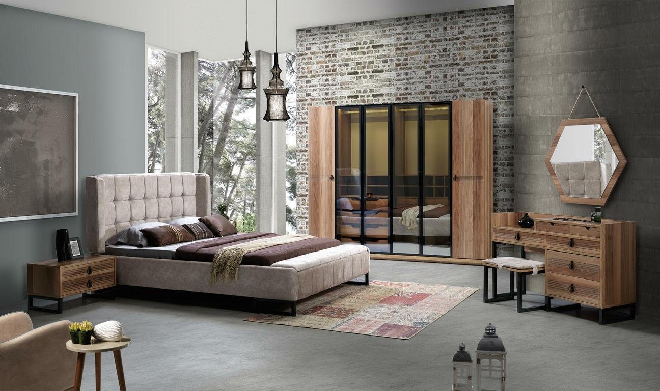JVmoebel Schlafzimmer-Set Modernes Betten 2x Nachttisch Komplett Set Kleiderschrank 6tlg, (6-St)