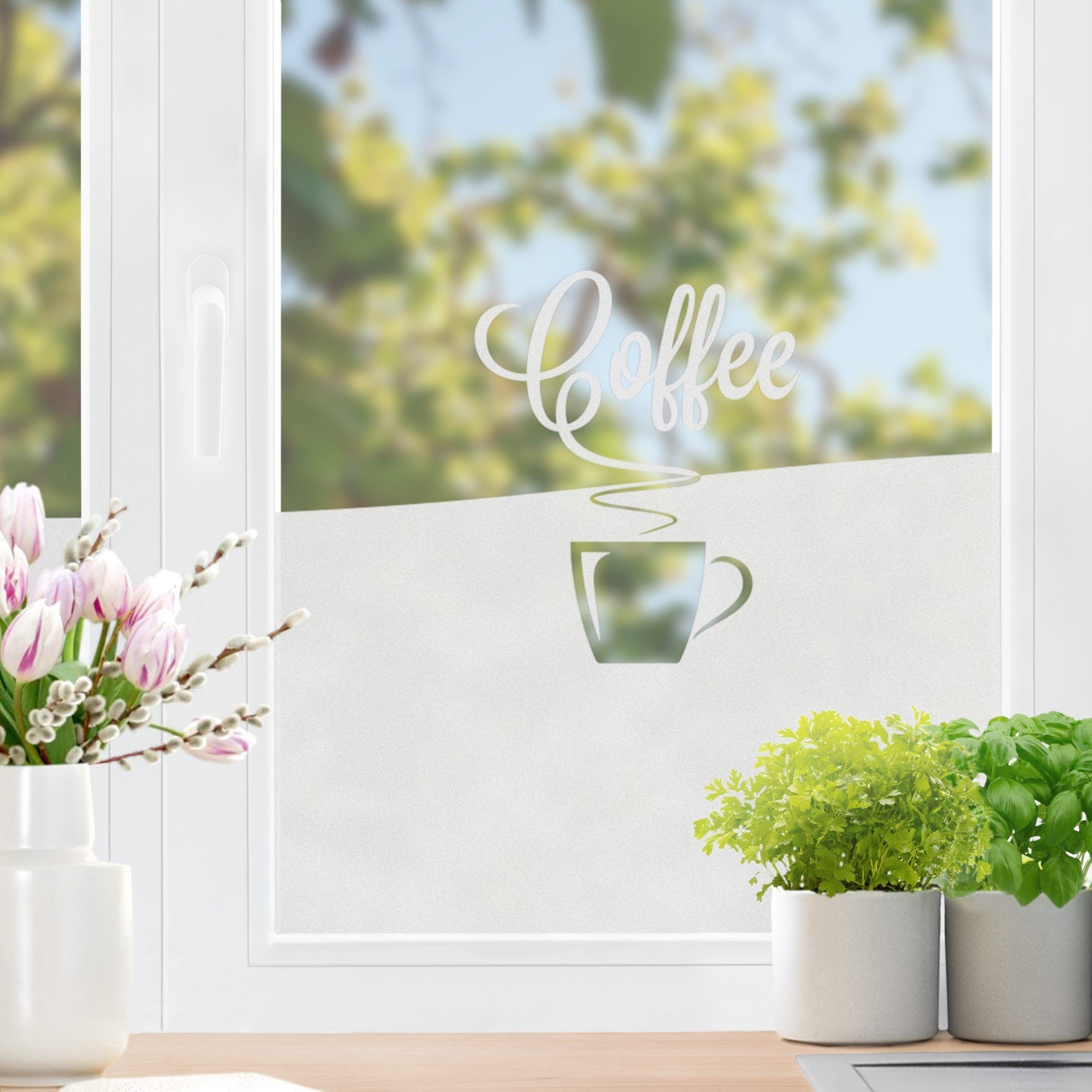Fensterfolie statisch haftend Motiv Fensterdeko Heißer Kaffee