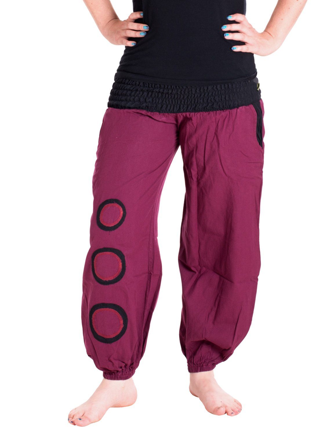 Vishes Haremshose Haremshose Size dunkelrot Pluderhose, Pumphose, Chinohose, Hoher Bund Yogahose mit Taschen One 32-42