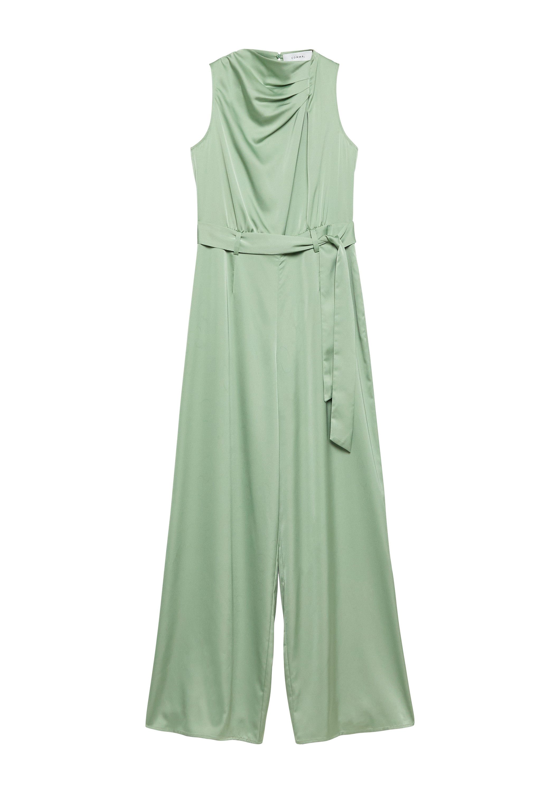 comma Jumpsuit Overall Satin-Jumpsuit mit drapiertem Ausschnitt