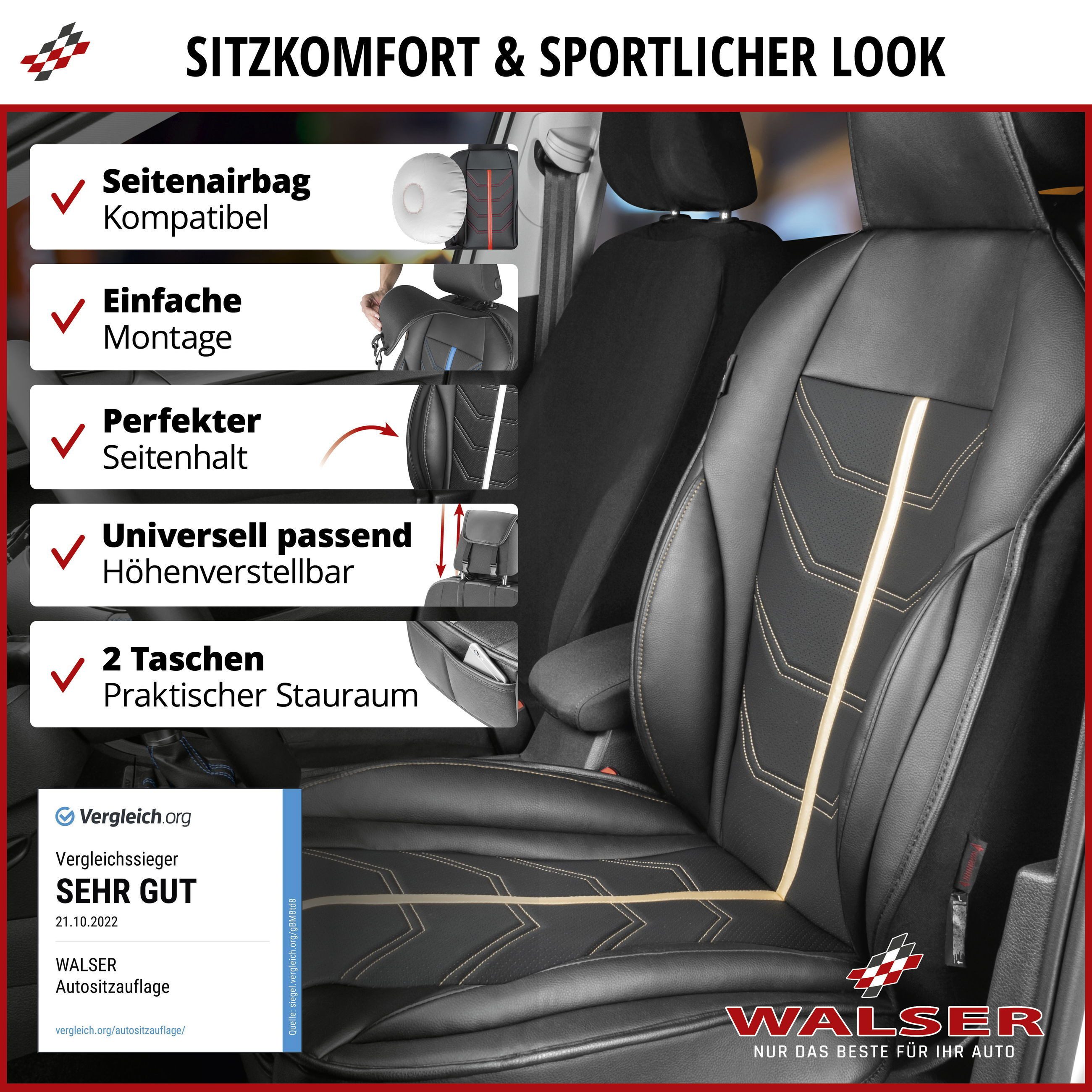 WALSER Autositzauflage Sitzaufleger Kimi, 1 Stück, 1-tlg.