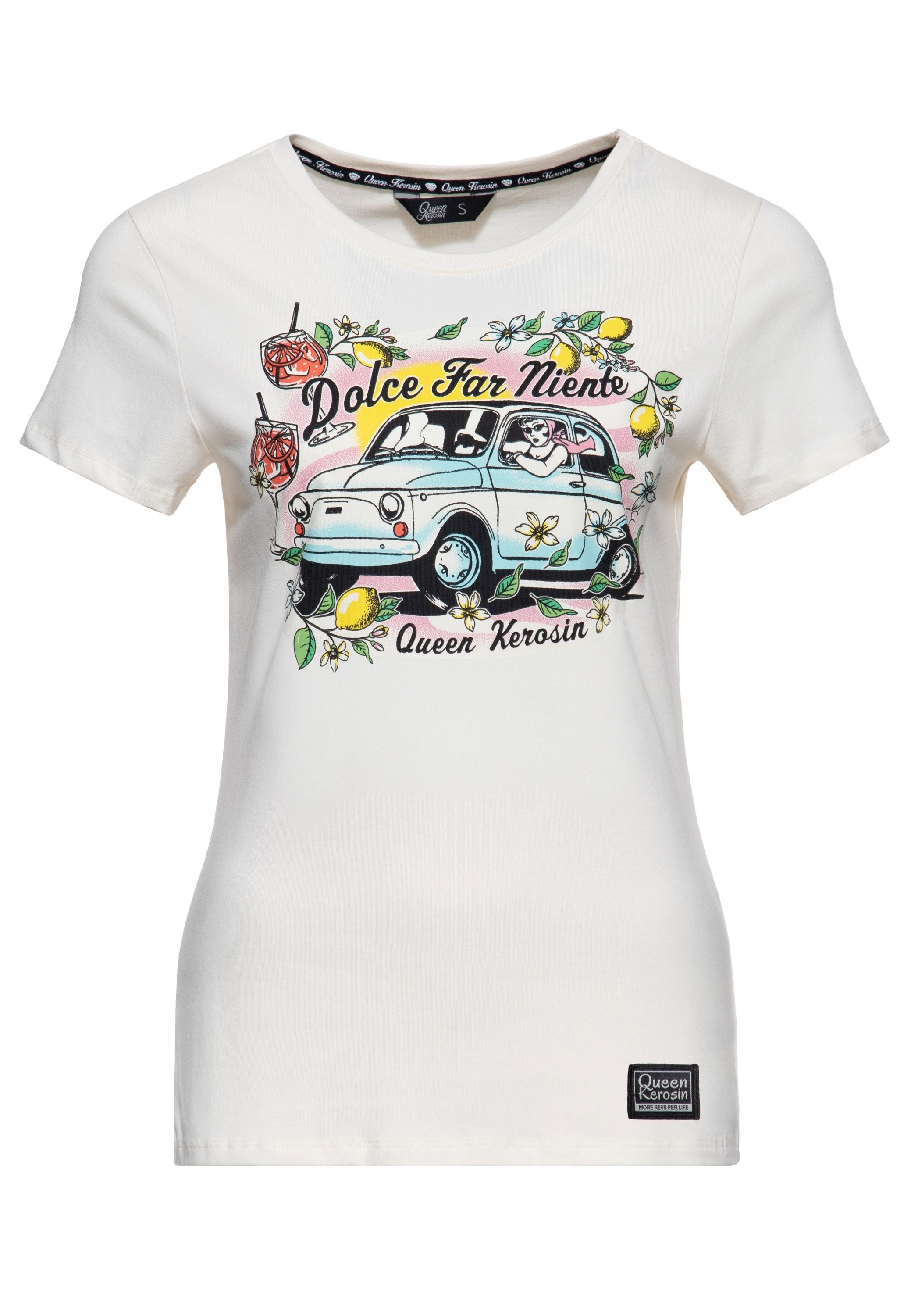 QueenKerosin Print-Shirt Dolce Far Niente (1-tlg) Frontprint mit mediterranem Urlaubsflair