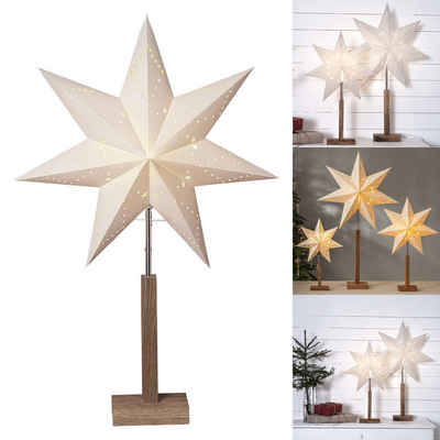 STAR TRADING LED Dekolicht Papierstern-Tischleuchte 'Karo', weiß, Holzfuß Eiche, 70cm, Papierstern-Tischleuchte 'Karo', weiß, Holzfuß Eiche, 70cm