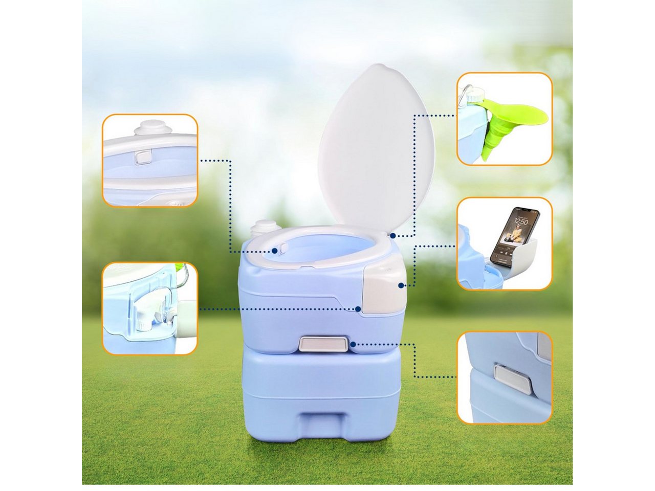 Thumbnail - Pyle Campingtoilette Camping Toiletten - 20L, Chemietoilette mit Handyhalter, 120 Spülungen, 12L Frischwassertank, Reini...