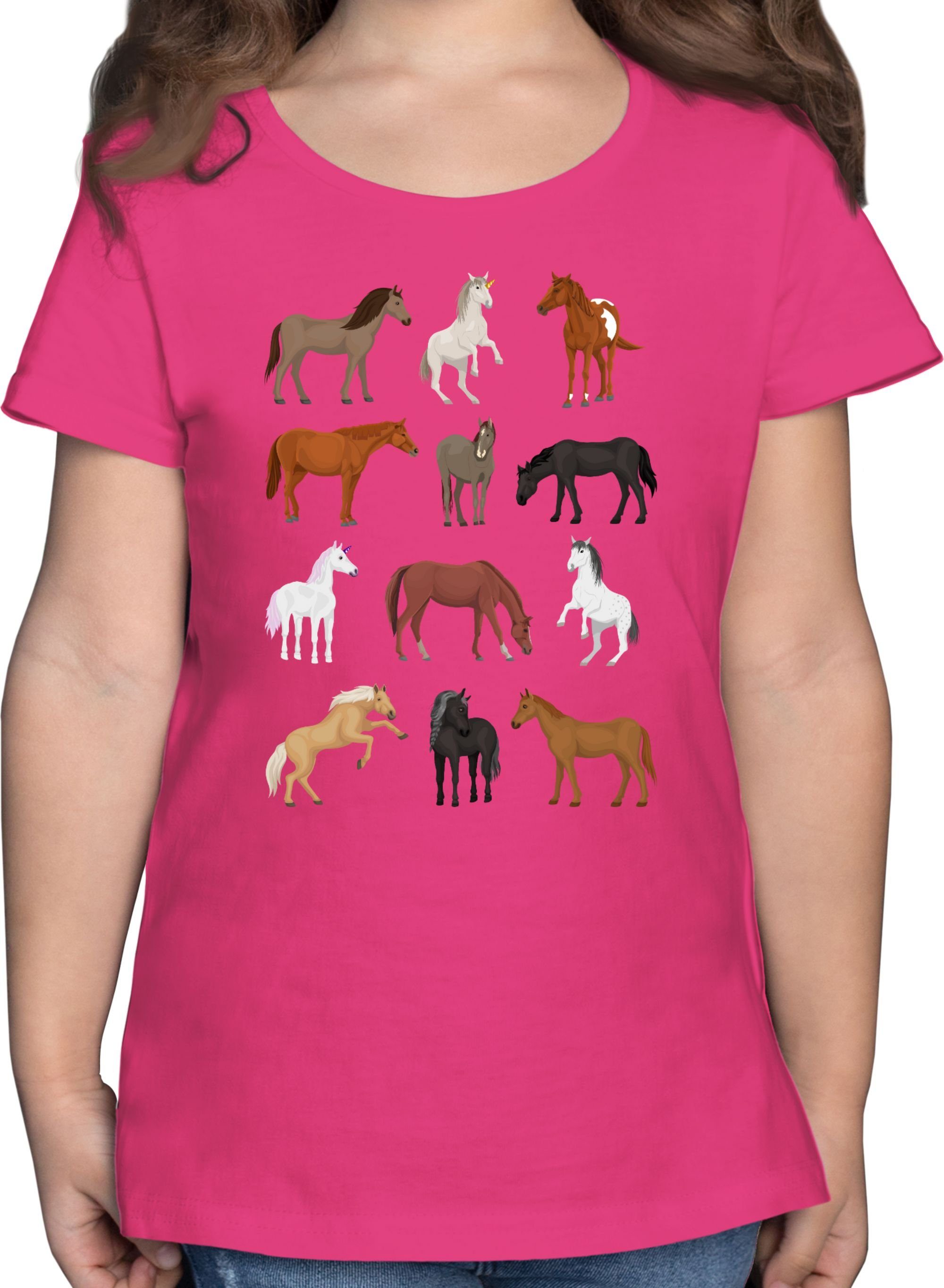 Fuchsia T-Shirt Reihe Tiermotiv Print Animal Shirtracer 2 Pferde