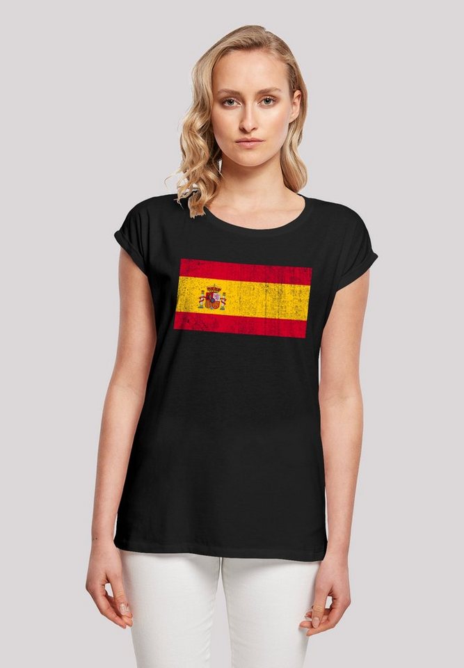 F4NT4STIC T-Shirt Spain Spanien Flagge distressed Print, Das Model ist 170  cm groß und trägt Größe M