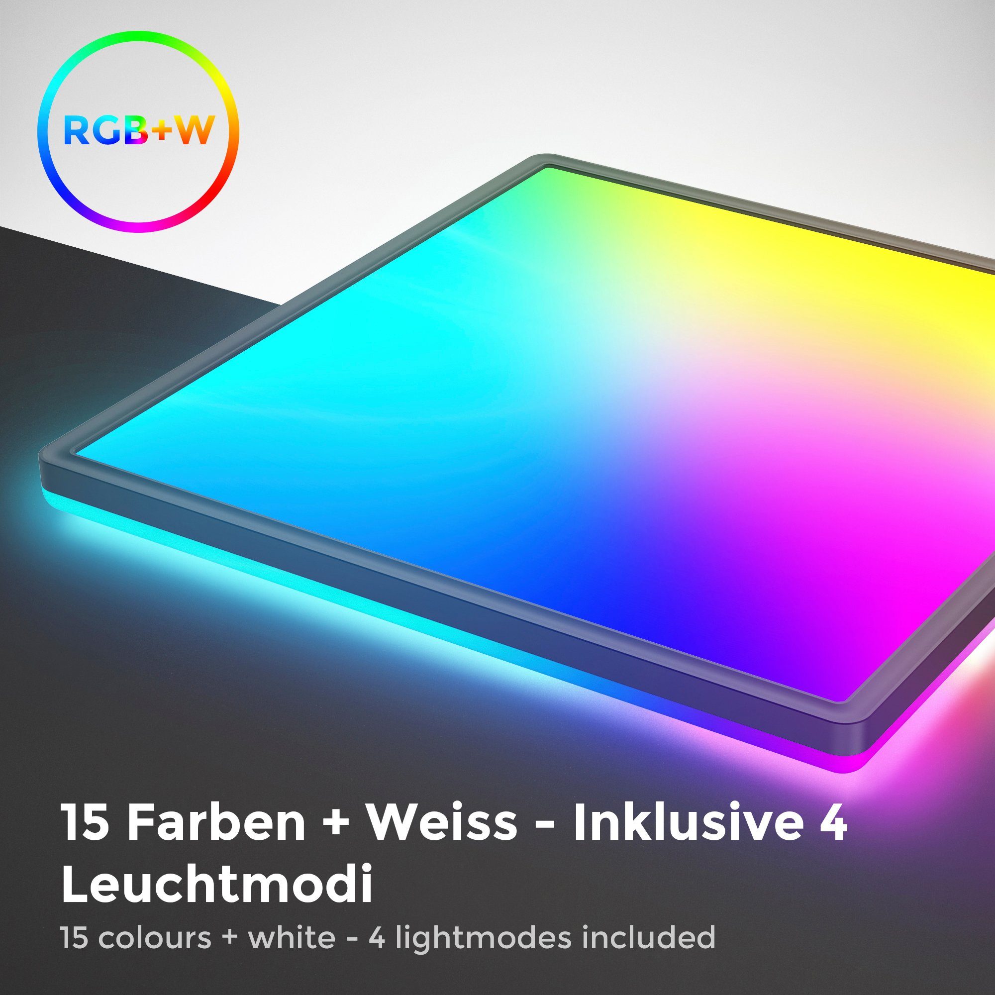 B.K.Licht Deckenlampe, cm Fernbedienung, Dimmbar, Backlight, RGB, LED 42x42x3 mit LED Deckenleuchte fest mit LED mit RGBW Panel, Farbwechsel, Neutralweiß, Ultraflach, integriert, BK_PL1552 Schwarz,