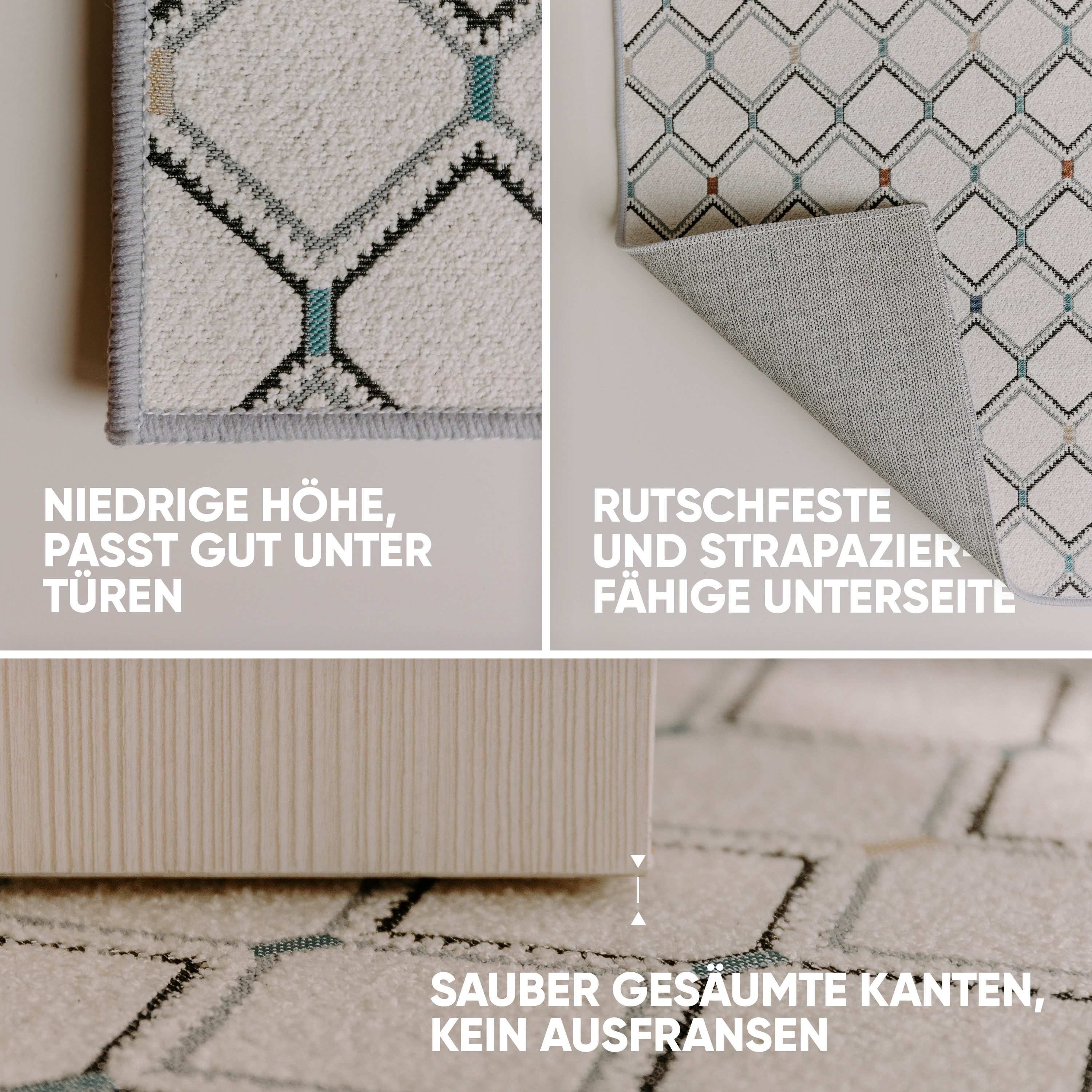 Björn&Schiller Läufer rutschfester Teppich 60x180 cm, 4 mm Dicke, moderner Flurteppich lang, rechteckig, Höhe: 4 mm, für Korridor, Schlafzimmer und Wohnzimmer,  – Bild 3 von 5