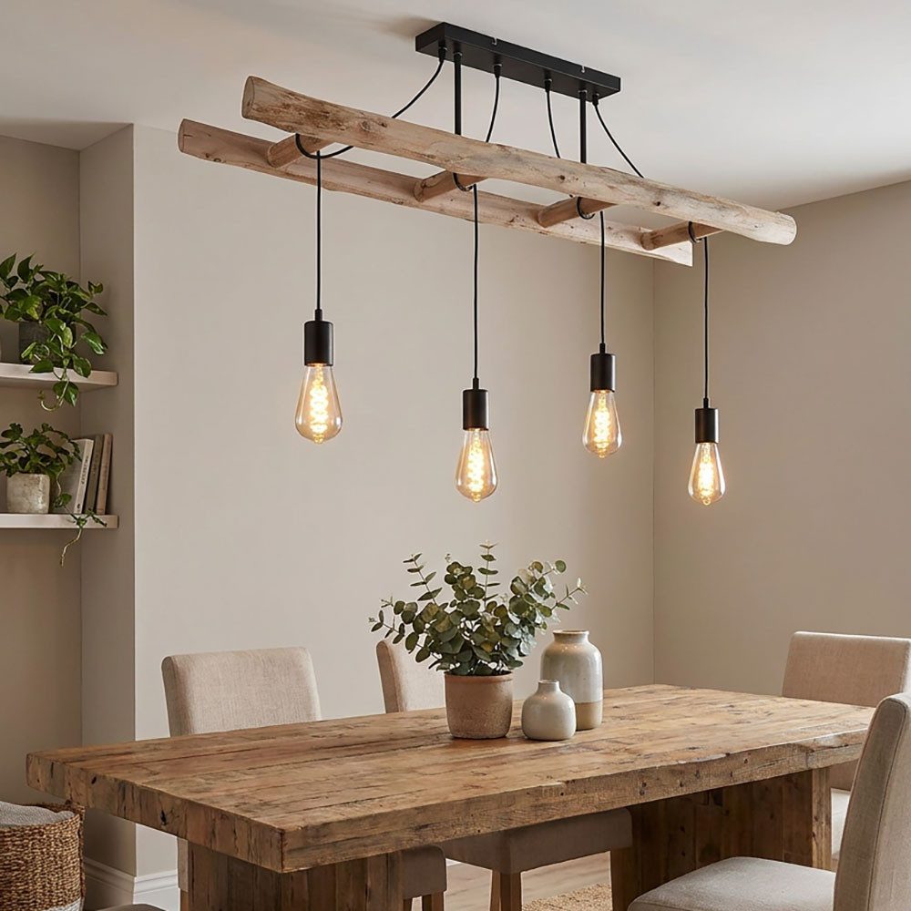 GLOBO LIGHTING Hängeleuchte, Leuchtmittel nicht inklusive, Retro Pendelleuchte Holzleuchte Vintage Hängelampe Holz Hängeleuchte