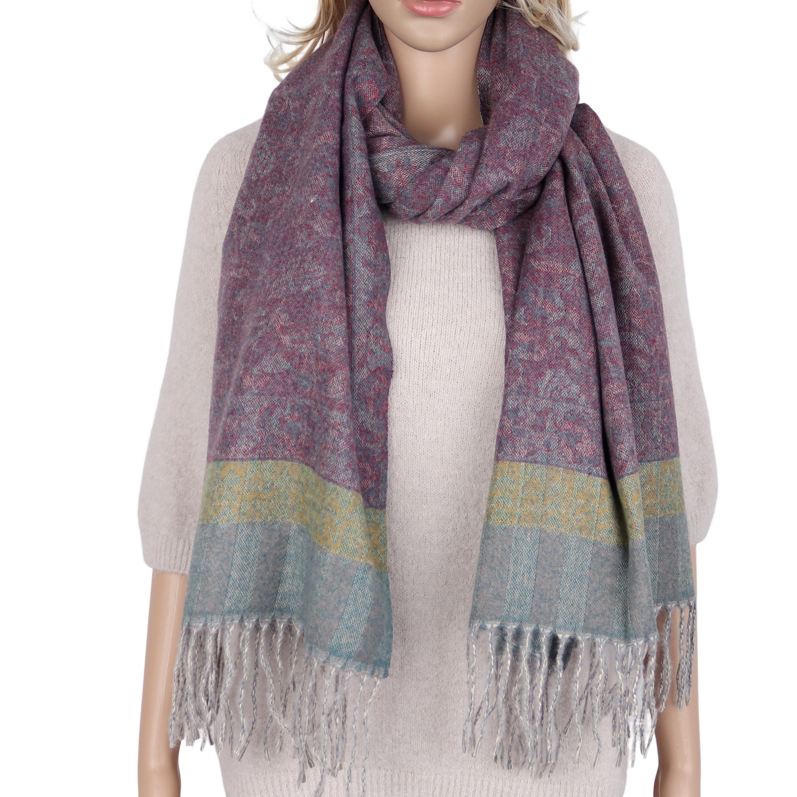 Modeschal weicher und warmer Schal Boho Design mit Fransen, 70x180cm