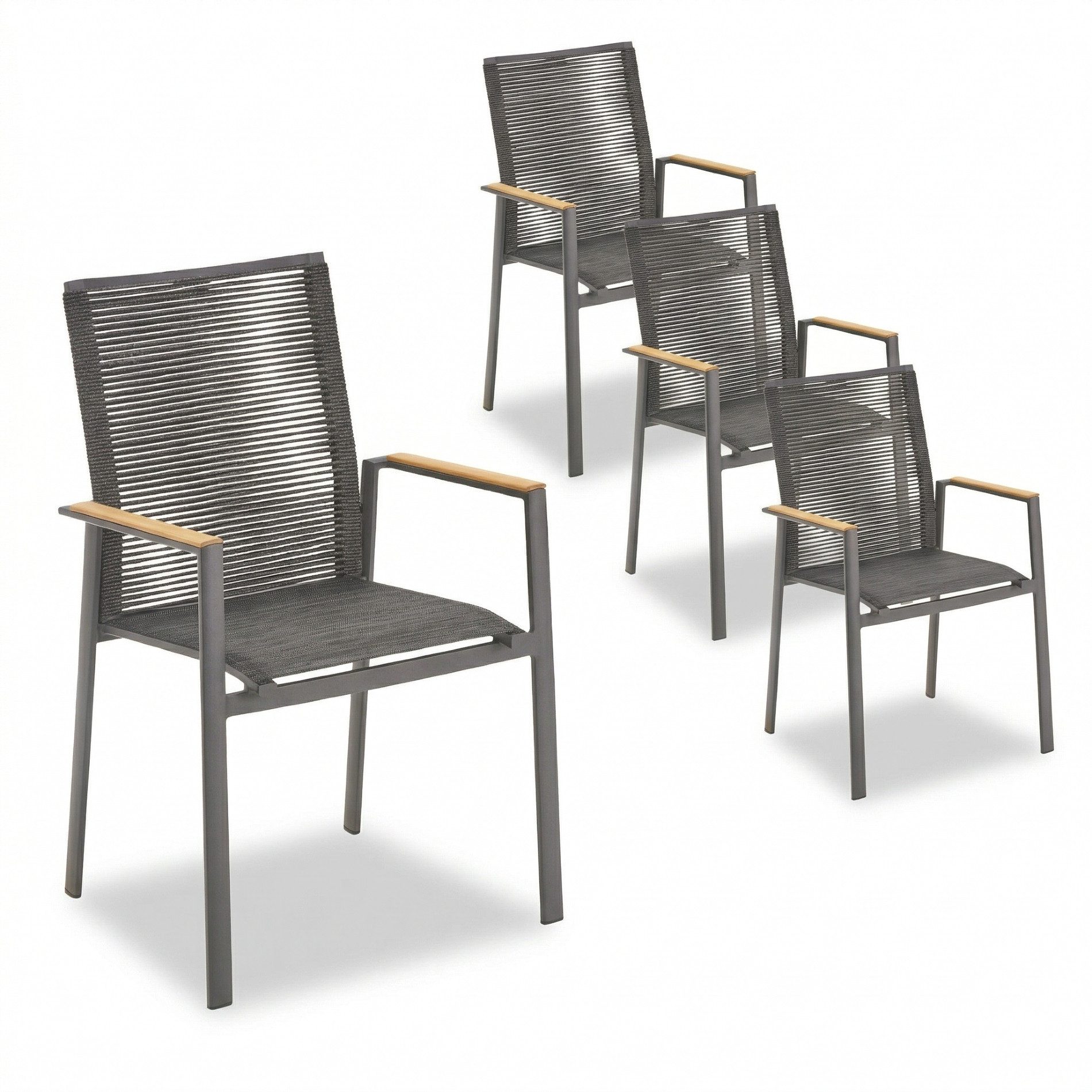 Liadomo Gartenstuhl Limbadi (Gartenstuhl-Set, 4 St), Armlehnen Teak, Rope anthrazit, Aluminium