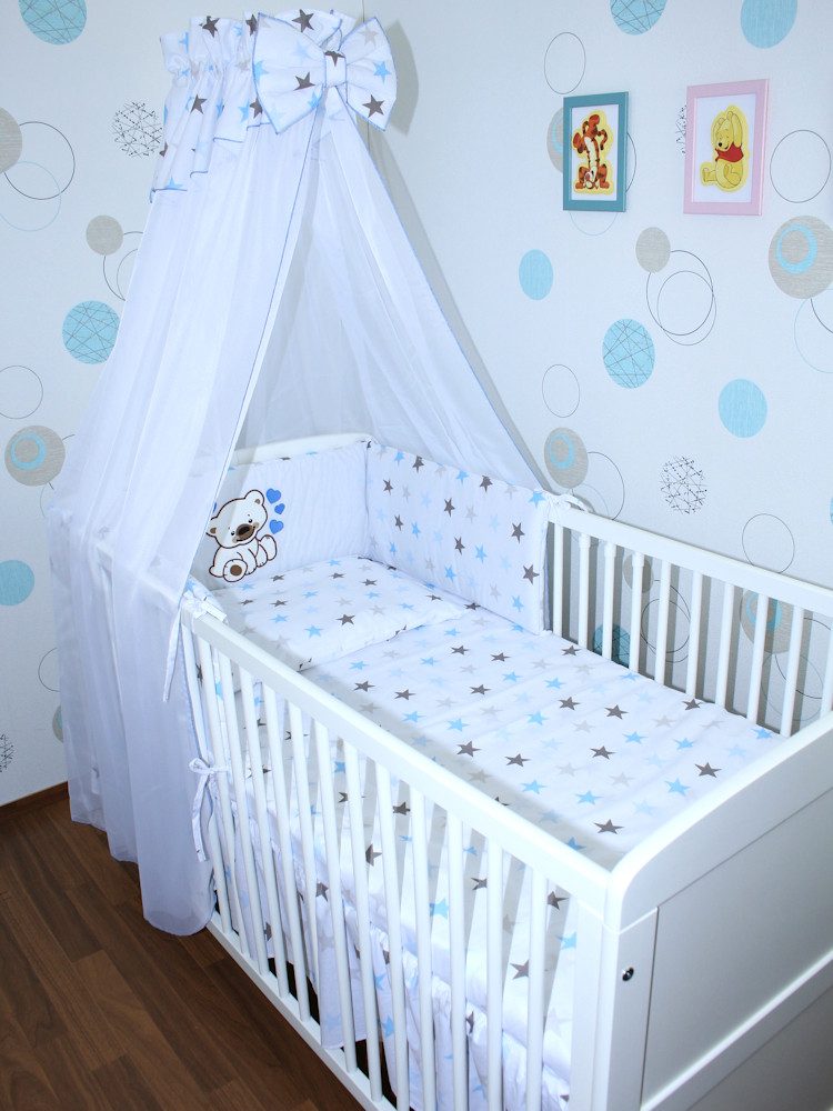 Primawela Babybettwäsche Baby Bettset -5-6 teiliges Set mit Chiffon Himmel Nestchen- BÄRCHEN, 6 teilig