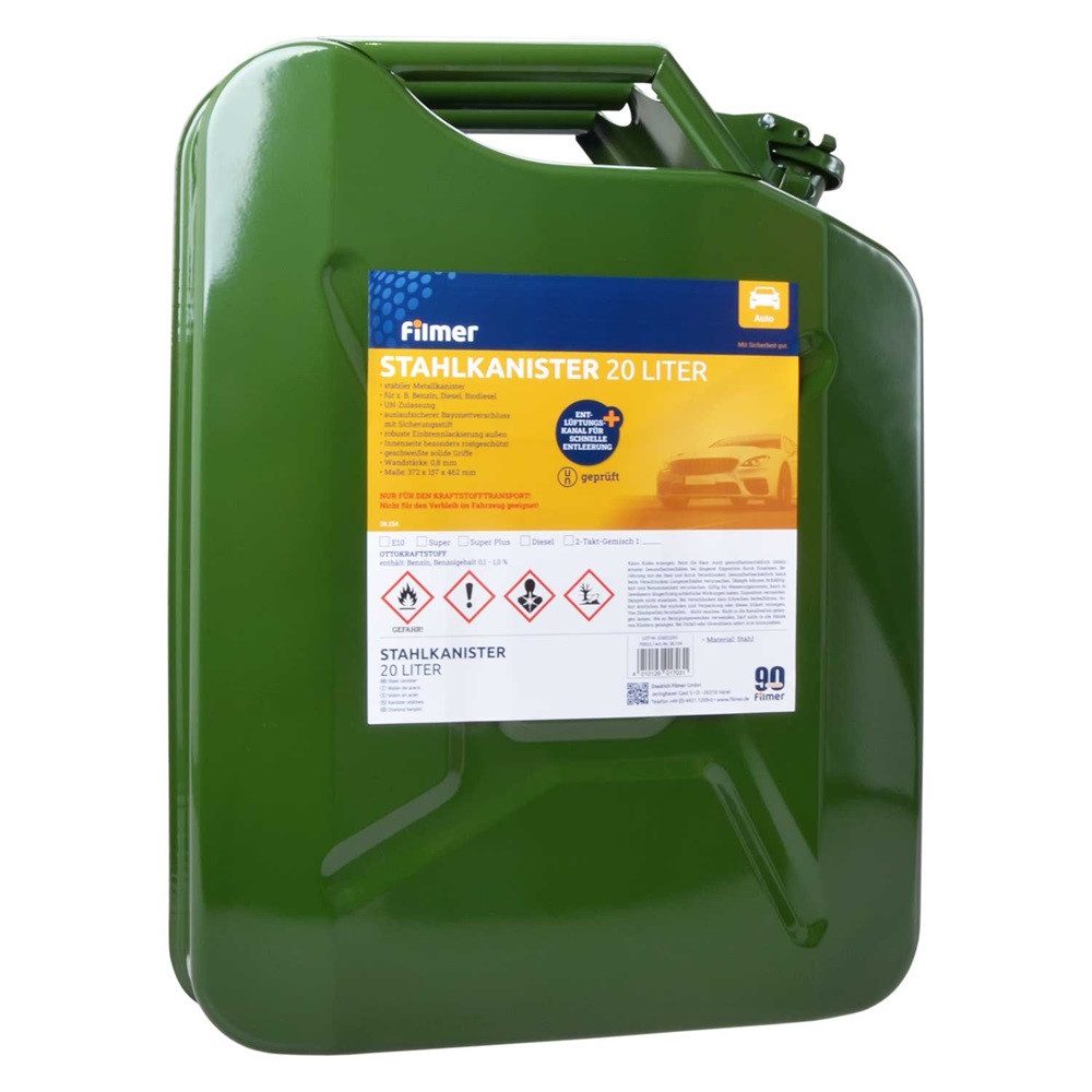 Diedrich Filmer GmbH Benzinkanister Stahlkanister Benzinkanister Metallkanister Blechkanister 20L 38154 (1 St), 20 Liter Fassungsvermögen