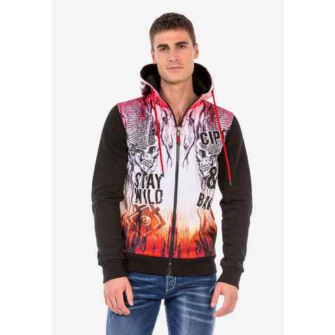 Cipo & Baxx Sweatjacke mit coolen Totenkopf-Prints