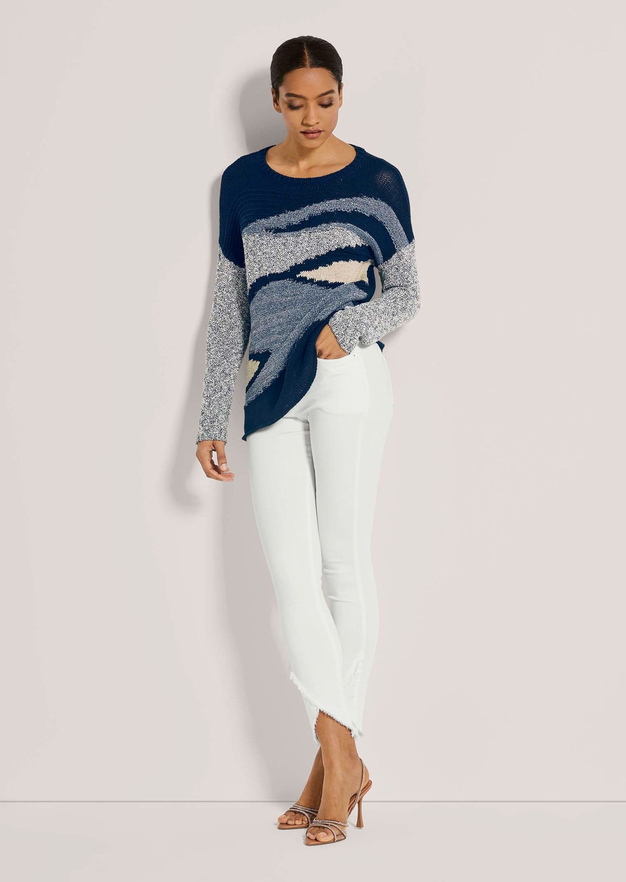 Strickpullover Rundhals-Pullover mit grafischem Muster