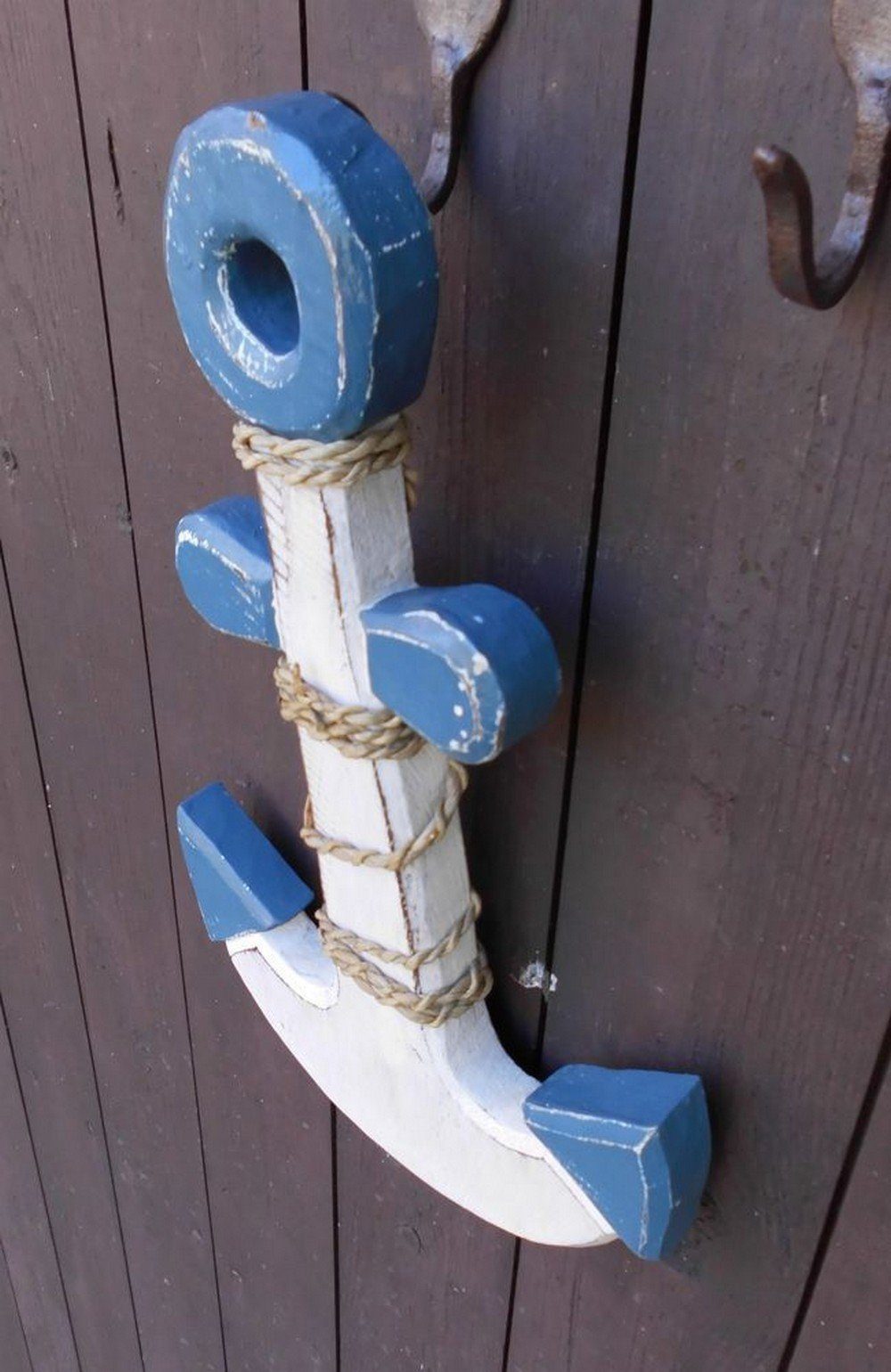 Deko-Impression Wanddekoobjekt Maritime Deko Anker aus Holz blau-weiss Handarbeit Meer Küste 30 x 20 (1 St)