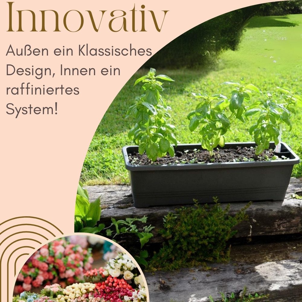 GarPet Blumenkasten 4er Set Blumen Kasten Wasserspeicher Outdoor Gießschacht 60 Anthrazit