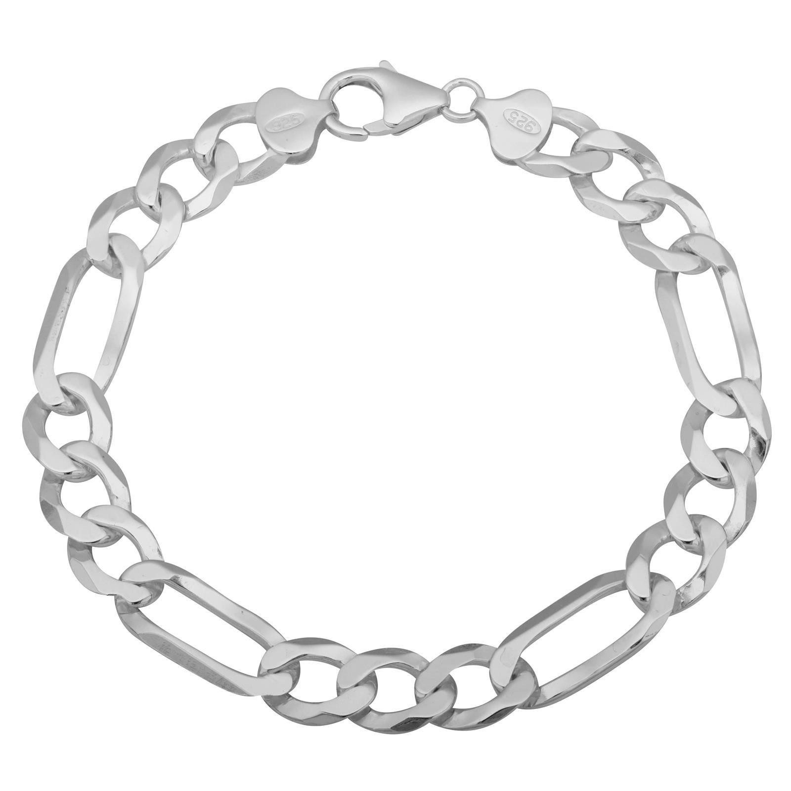 Tony Fein Armband Figaroarmband 9mm 925er Silber Massiv Poliert Diamantiert Karabiner, Made in Italy für Damen und Herren