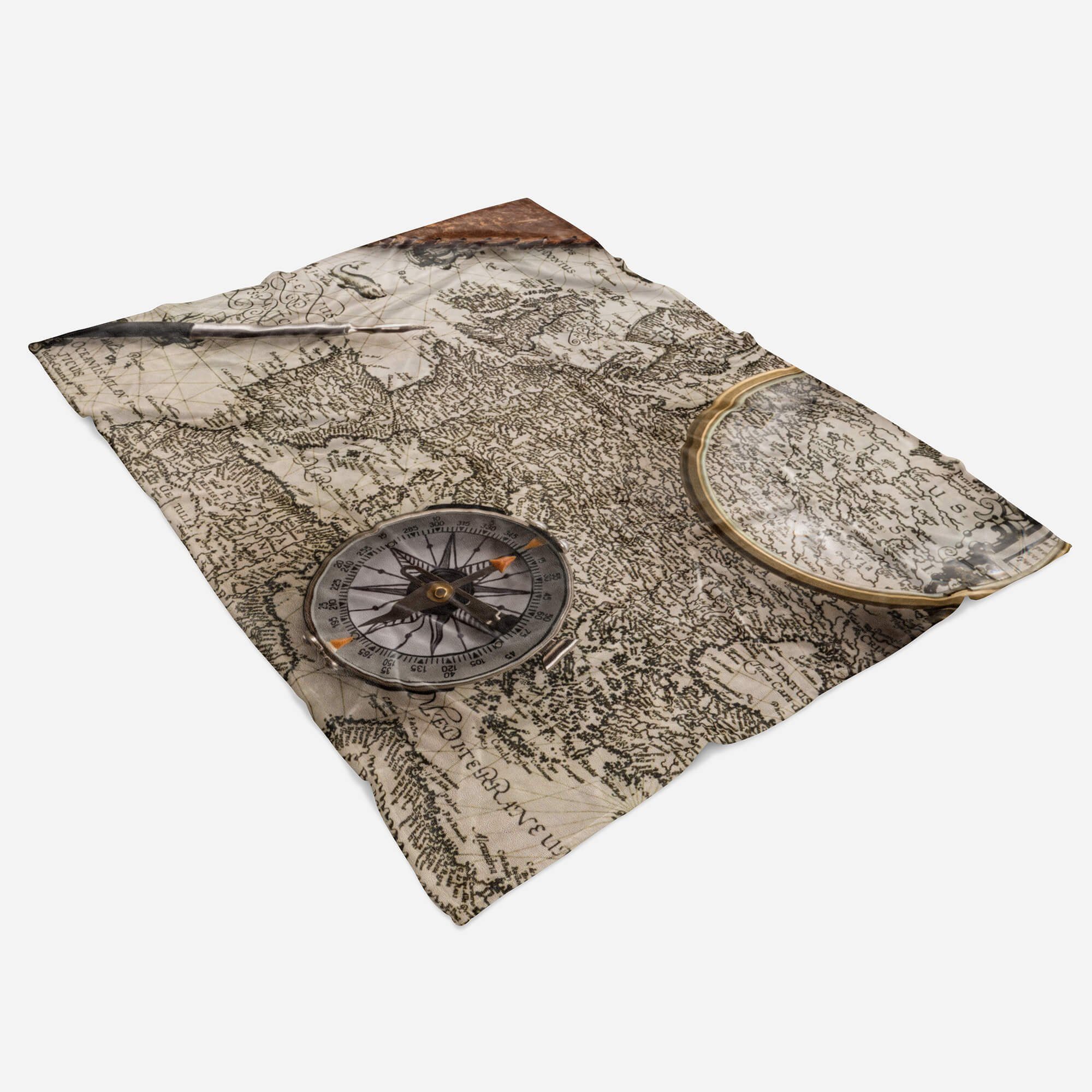 Sinus Art mit Handtuch Kuscheldecke Handtuch Baumwolle-Polyester-Mix Kompass, Strandhandtuch Fotomotiv Saunatuch Weltkarte (1-St), Handtücher