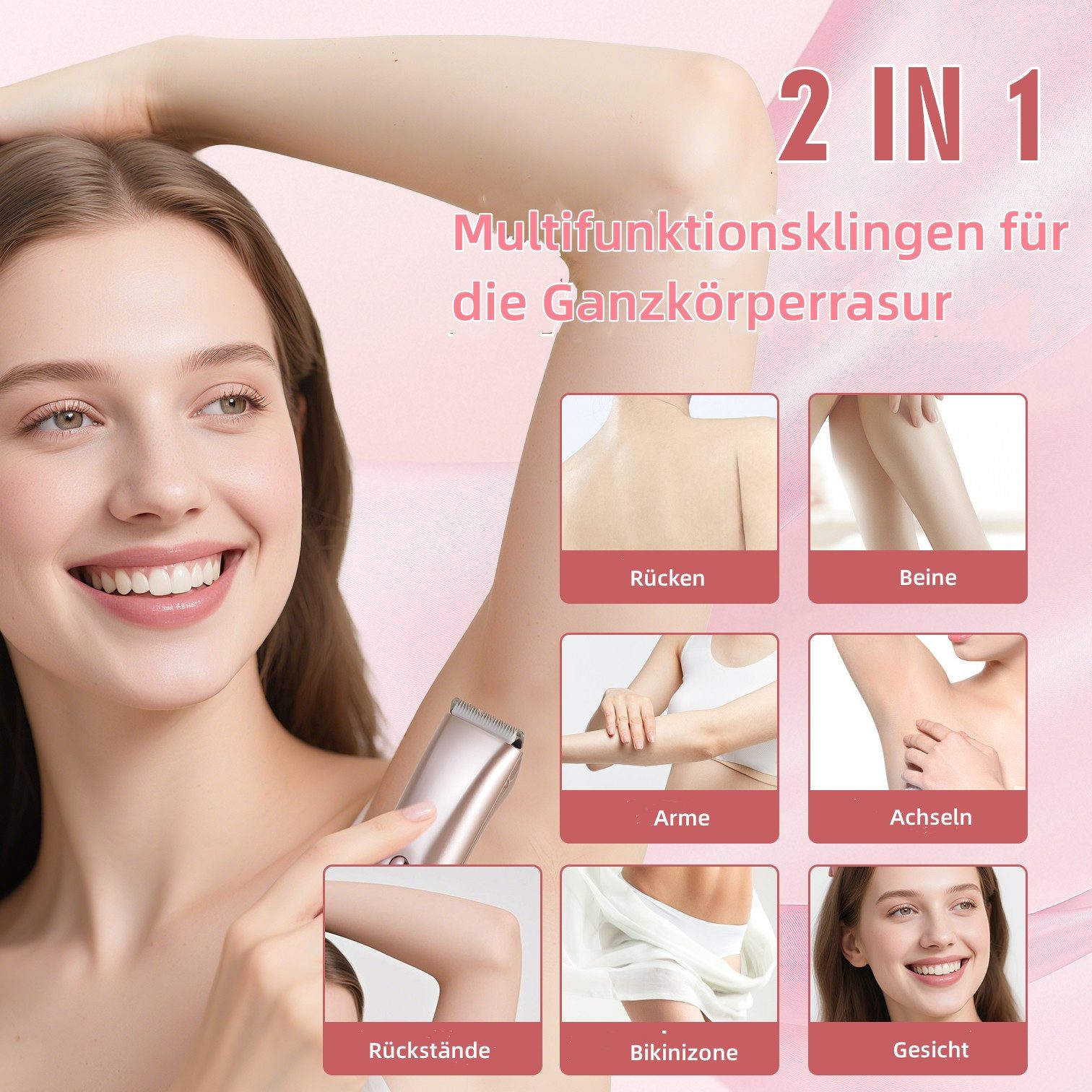 Scttomon Epilierer TMQ-4, Aufsätze: 1 St., 2-in-1 Damen Trimmer, Gesichtstrimmer, Wet&Dry