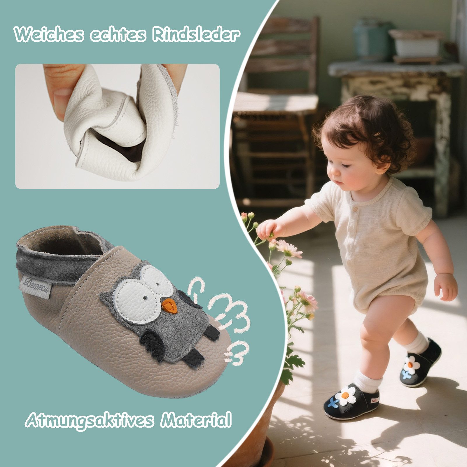 Bemesu Bemesu Leder Krabbelschuhe Baby Lauflernschuhe Löwe Rutschfest Weich Krabbelschuh