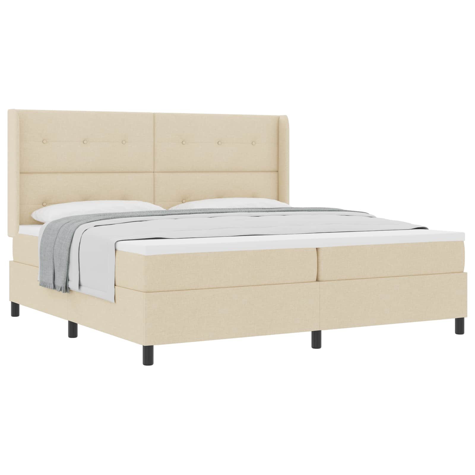 Bett Boxspringbett mit Kissen mit Kopfteil Creme 200 x 200 cm Stoff