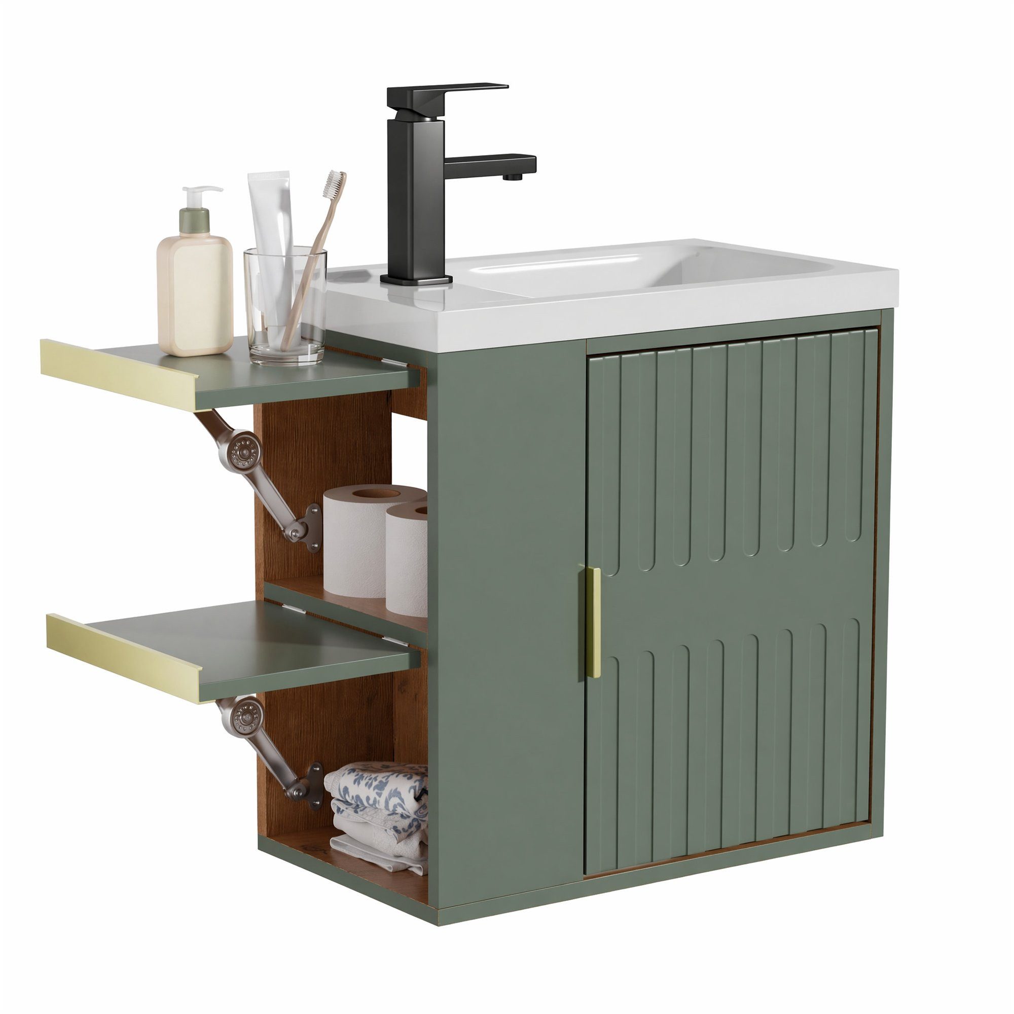 UEV Waschtisch Waschtisch mit Unterschrank (Waschtischunterschrank hängend, Waschplatz ausreichend Stauraum,Badmöbel Set für Badezimmer, Waschtisch mit Unterschrank Wasserhahn), Waschtisch mit Unterschrank hängend 50,5 cm
